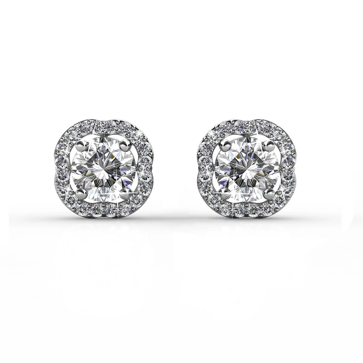 Haddie 18k White Gold Plated 2-in-1 Halo Stud Earrings with Swarovski Crystals - Image 9