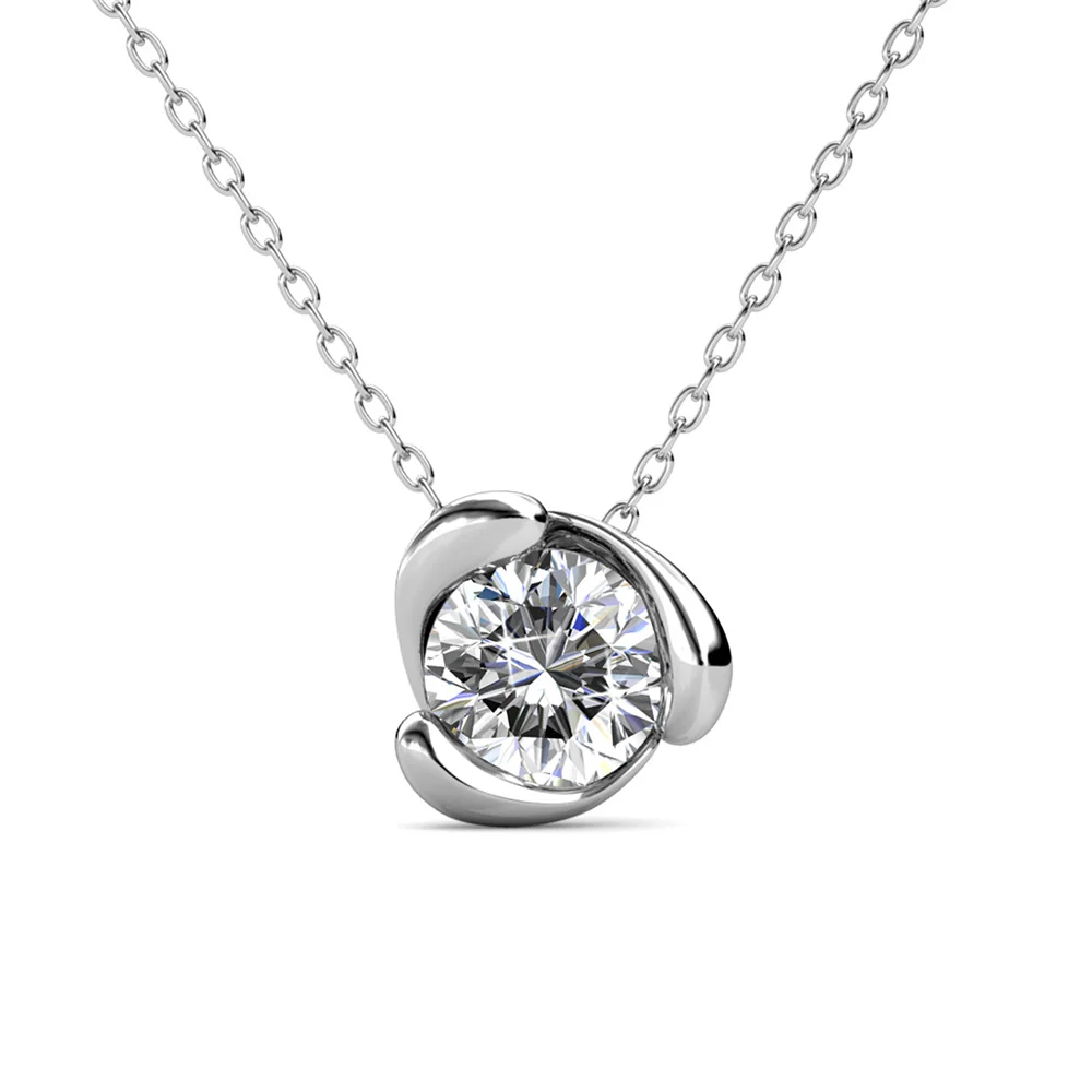 Harmony 18k White Gold Plated Necklace with Round Cut Solitaire Swarovski Crystal