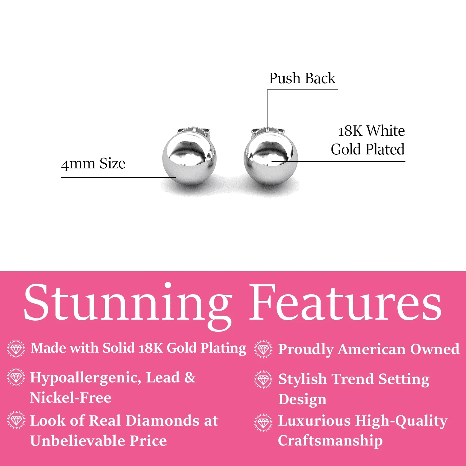Harper 18k White Gold Plated Ball Stud Earrings - Image 3