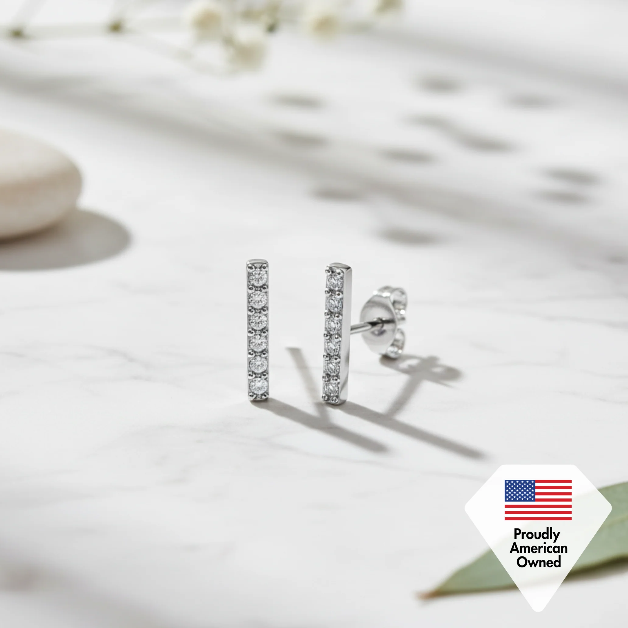 Hayden 18k White Gold Plated Linear Stud Earrings with Swarovski Crystals - Image 7