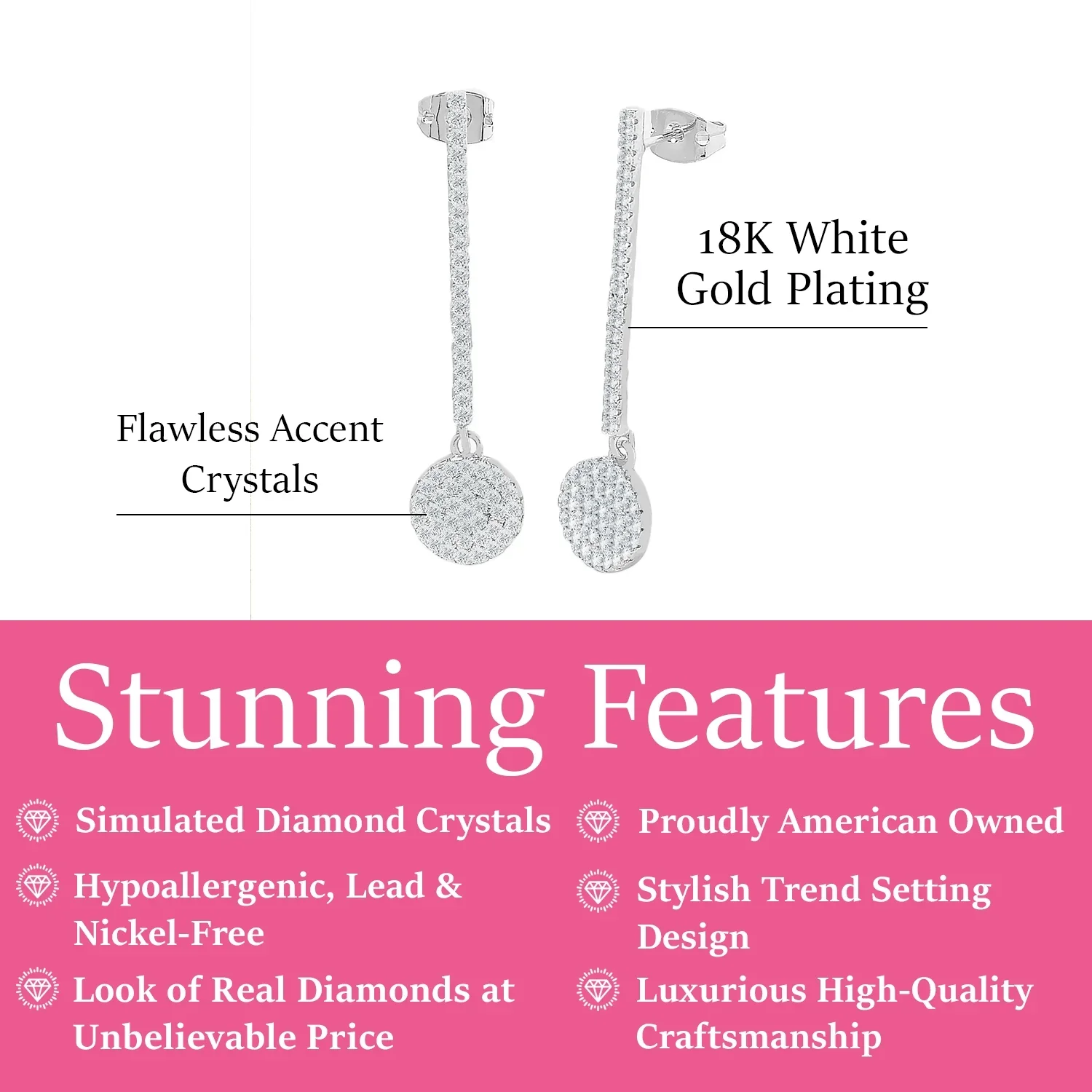 Hazel 18k White Gold Plated Silver Drop Dangle Earrings with Simulated Diamond Crystals - Image 3