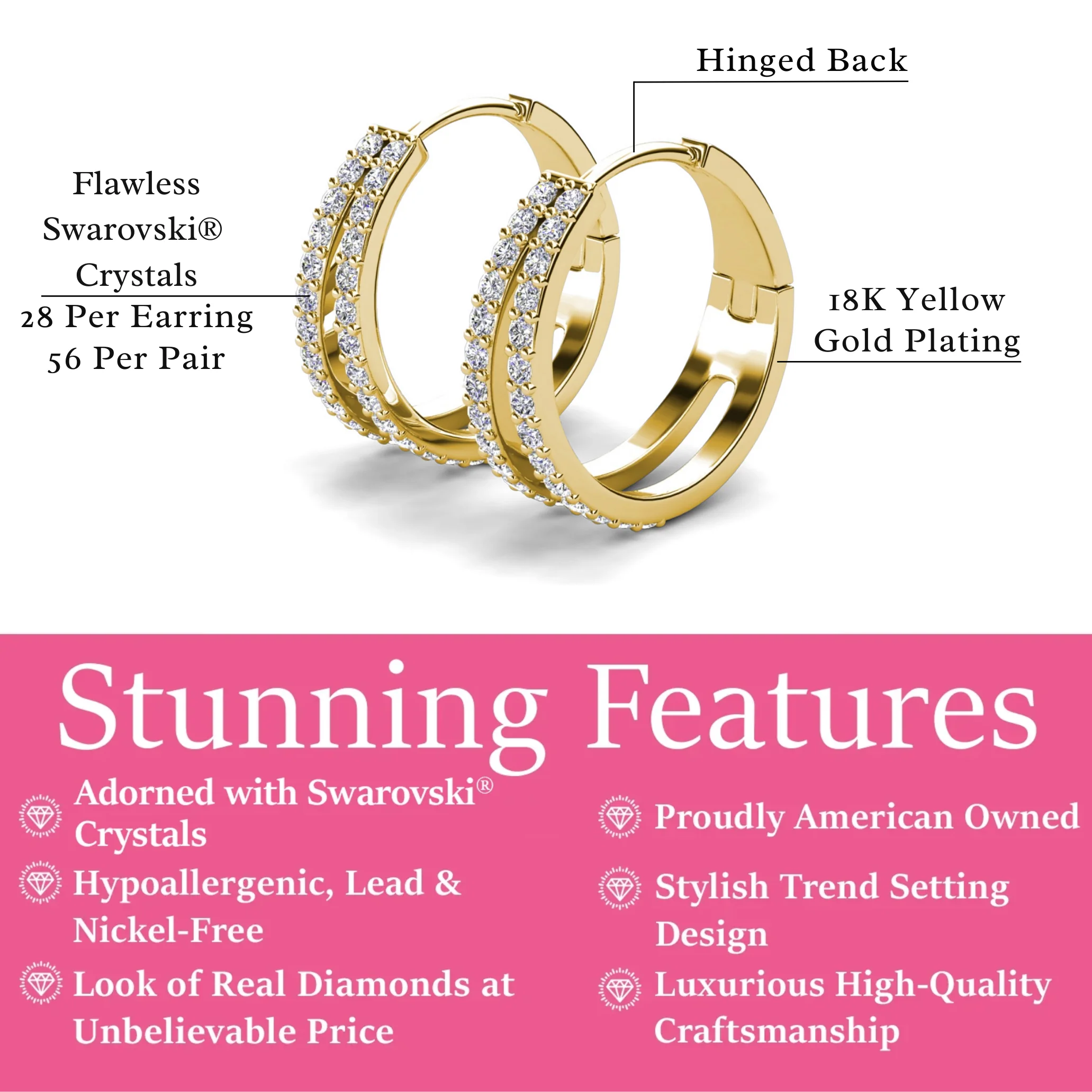 Helen 18k White Gold Plated 22mm Hoop Earrings with Swarovski Crystals - Image 12