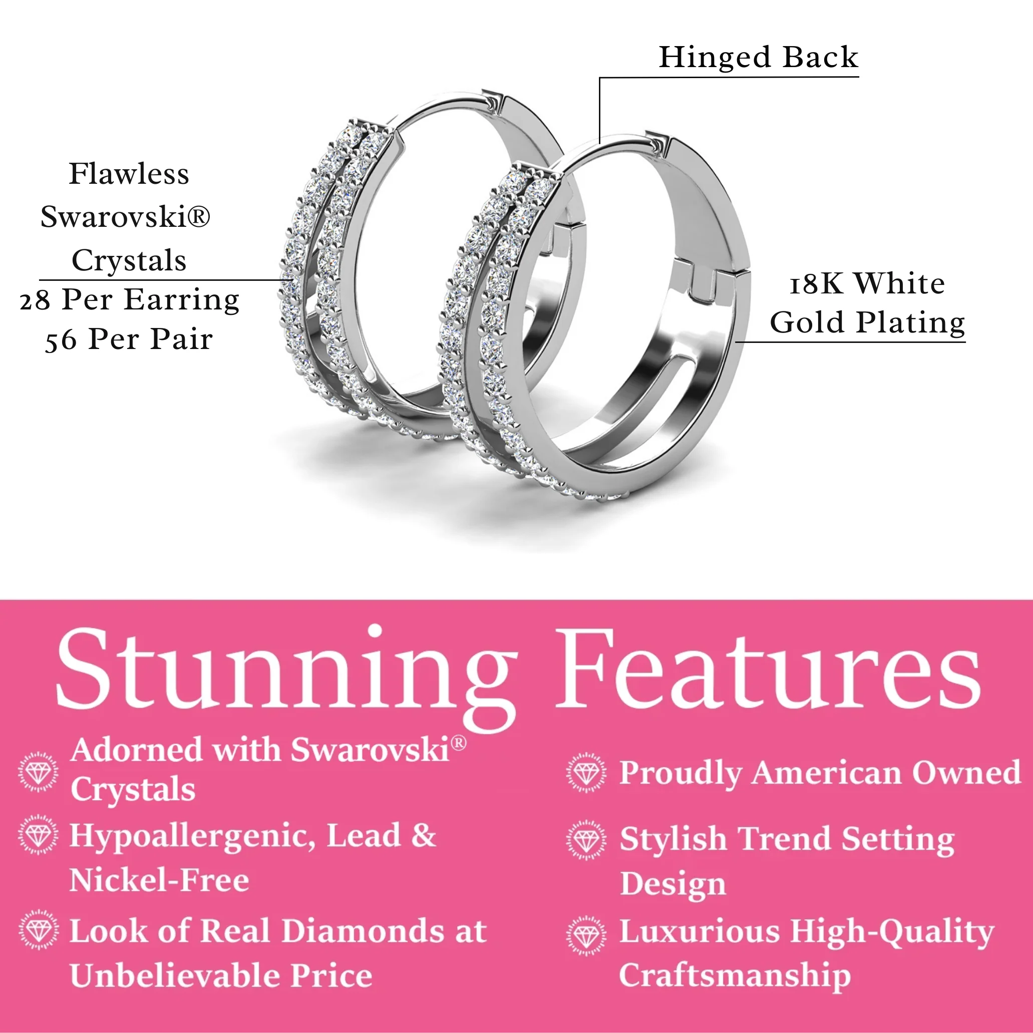 Helen 18k White Gold Plated 22mm Hoop Earrings with Swarovski Crystals - Image 3