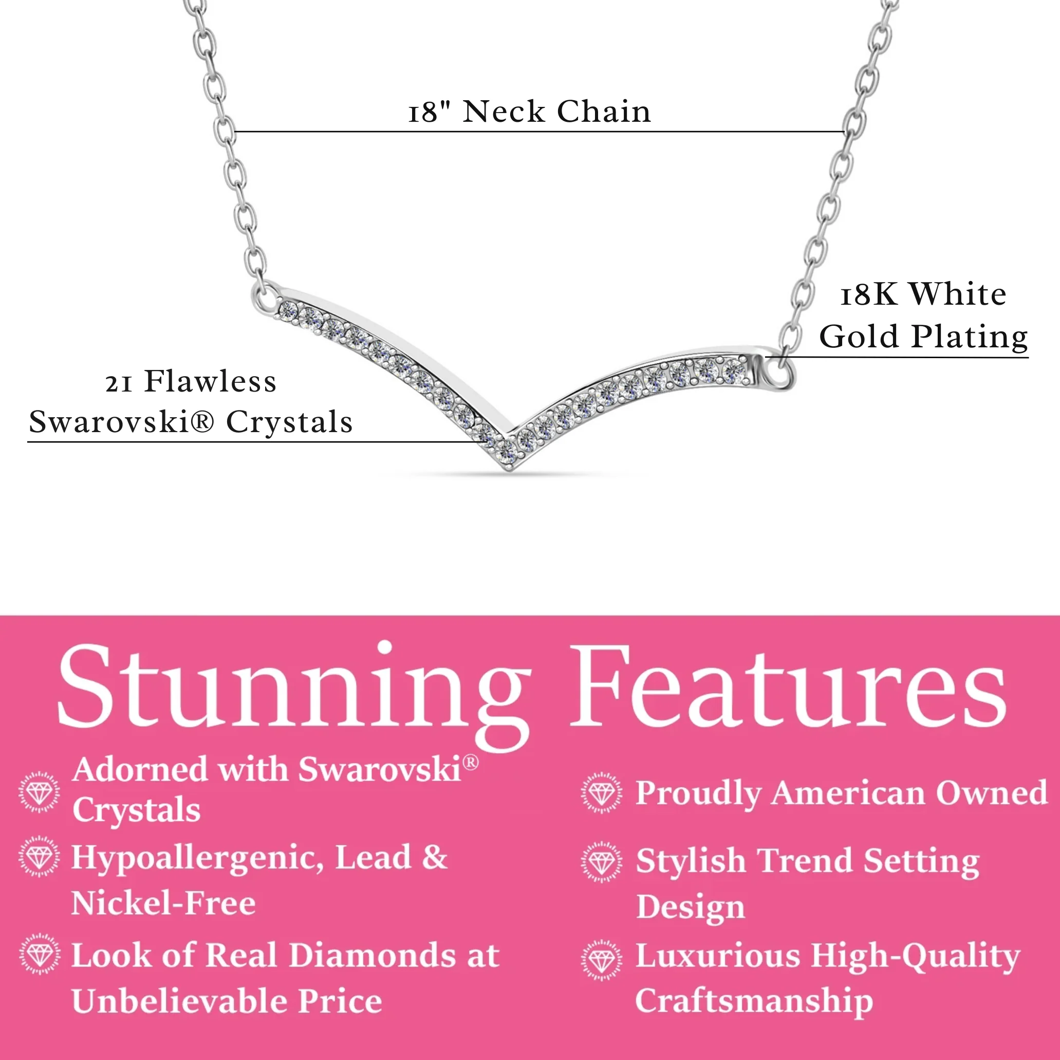 Hope 18k White Gold Plated V Pendant Necklace & Strength and Peace Boho Card - Image 4