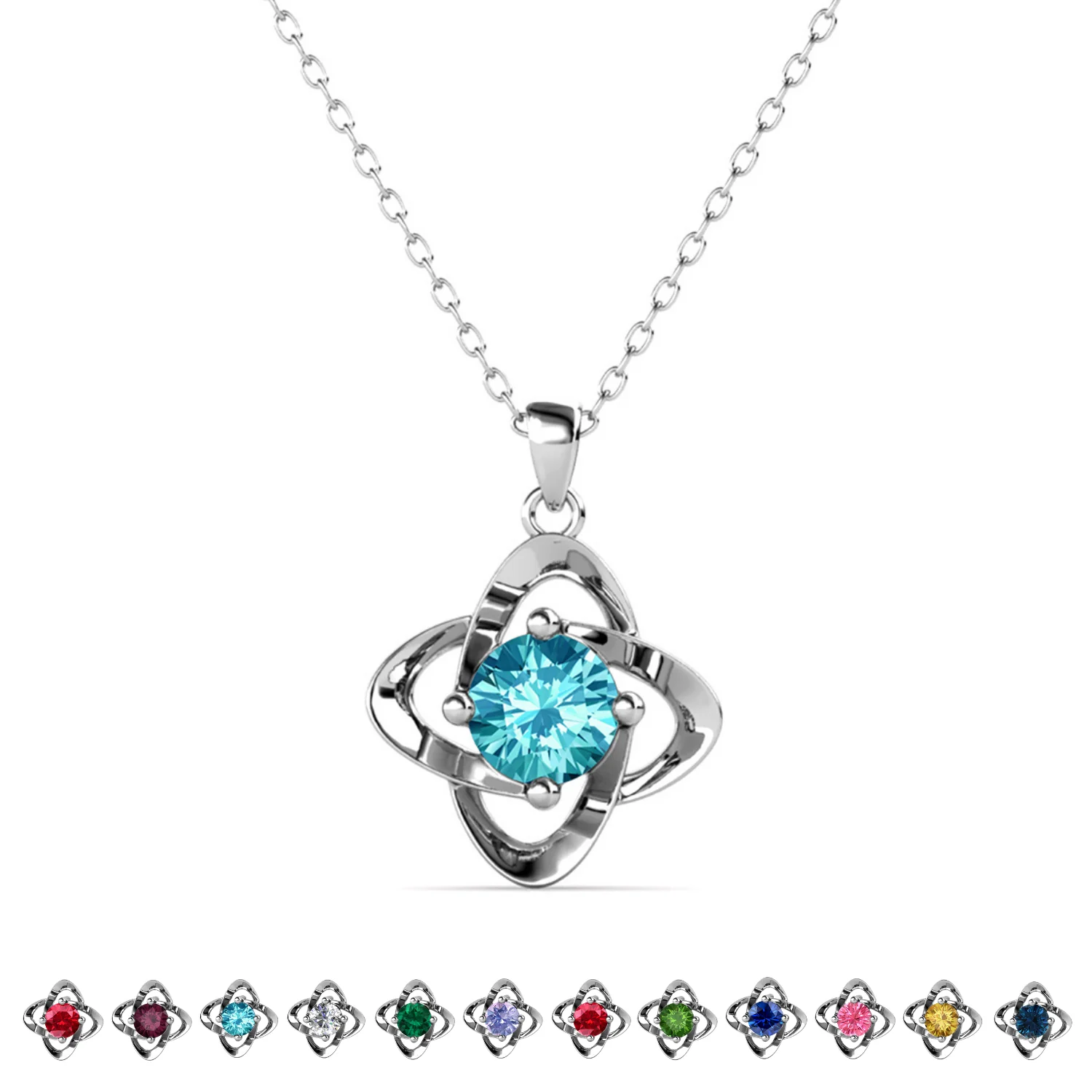 Infinity 18k White Gold Plated Birthstone Flower Necklace with Swarovski Crystal - Image 11