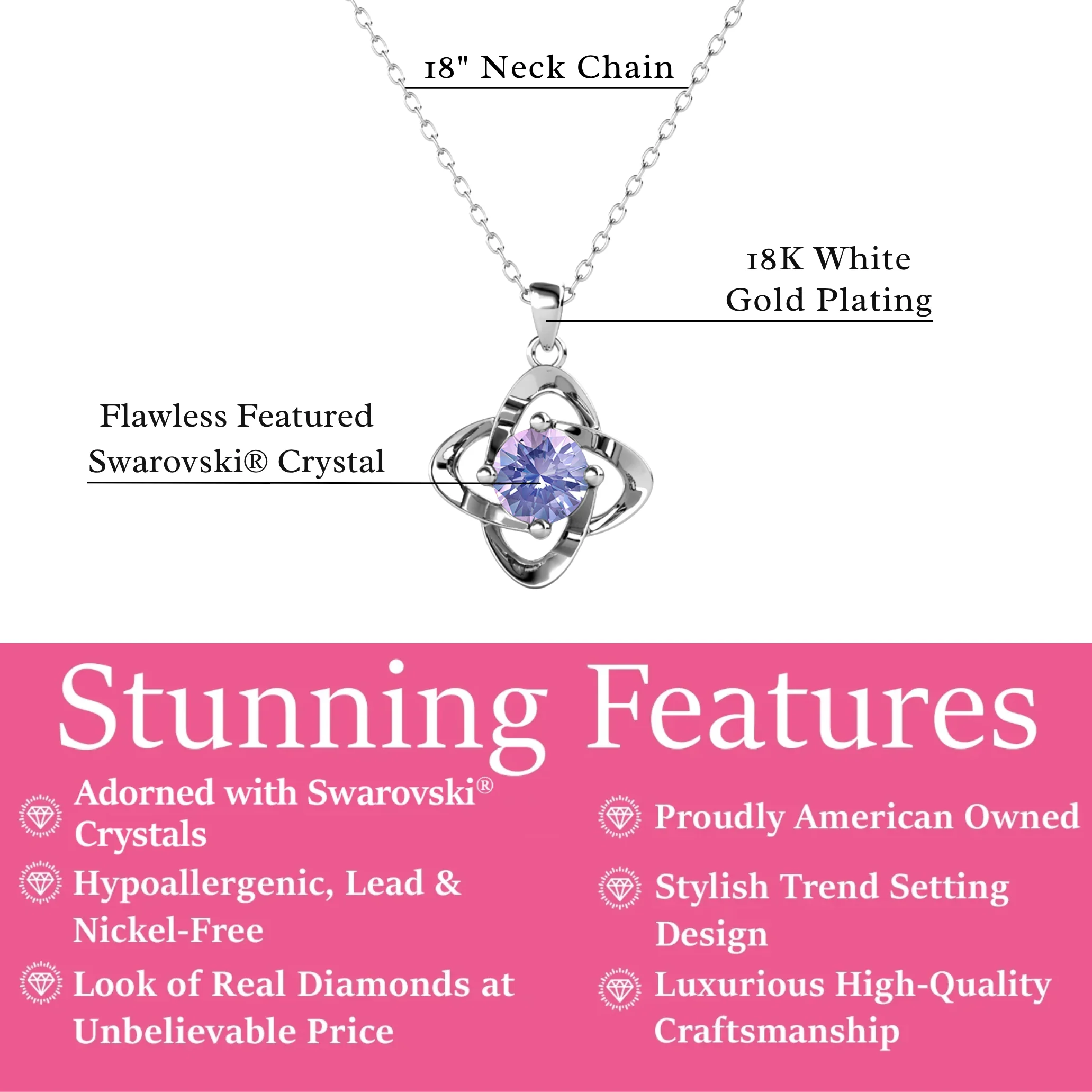 Infinity 18k White Gold Plated Birthstone Flower Necklace with Swarovski Crystal - Image 21