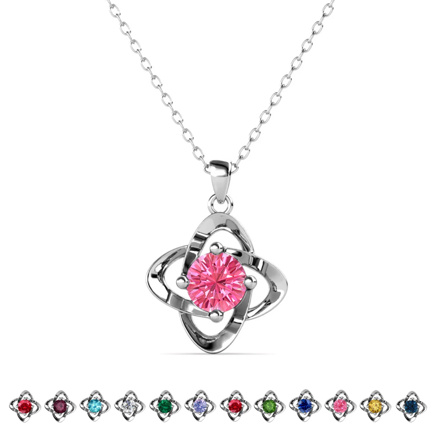 Infinity 18k White Gold Plated Birthstone Flower Necklace with Swarovski Crystal - Image 32