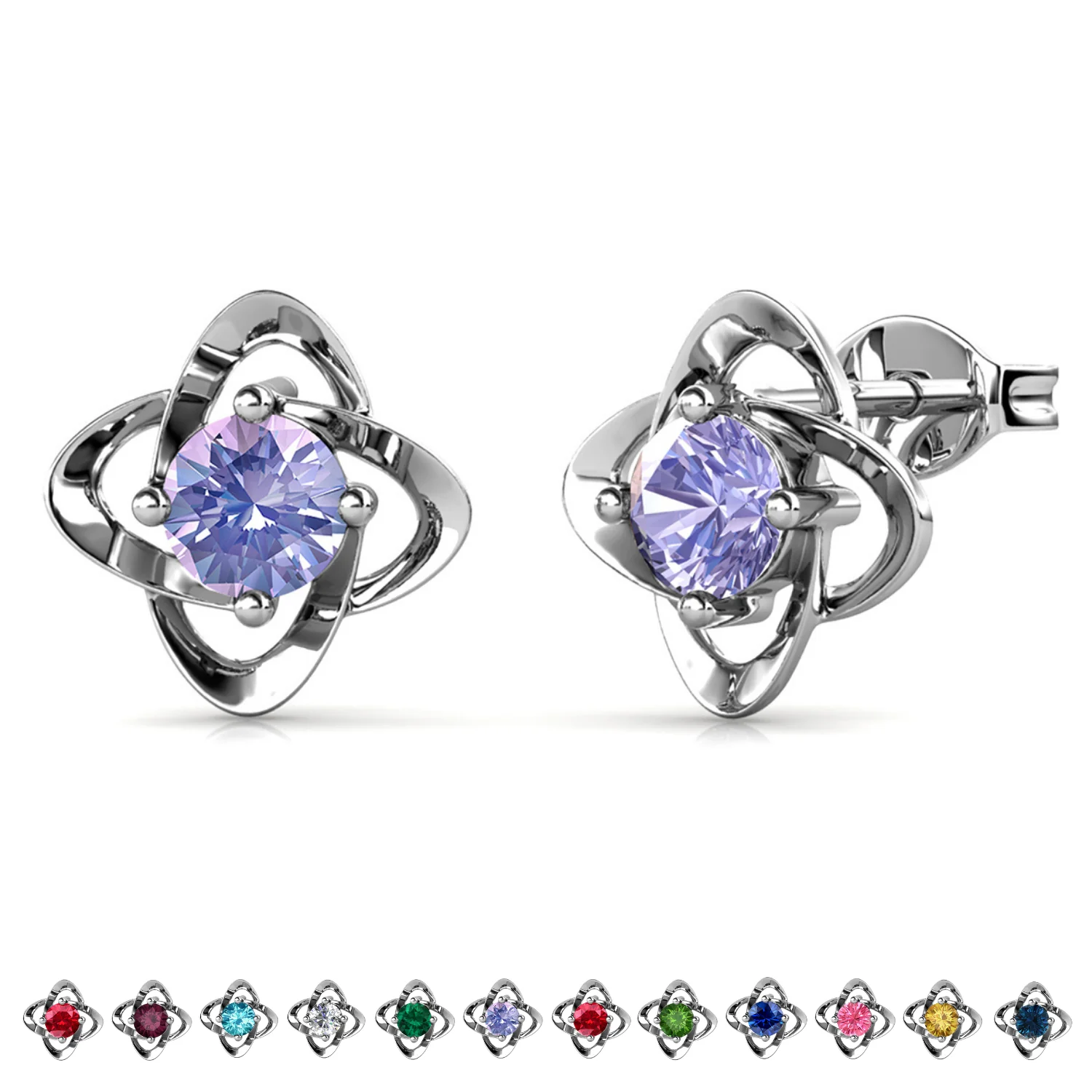 Infinity 18k White Gold Plated Birthstone Flower Earrings with Swarovski Crystals - Image 25
