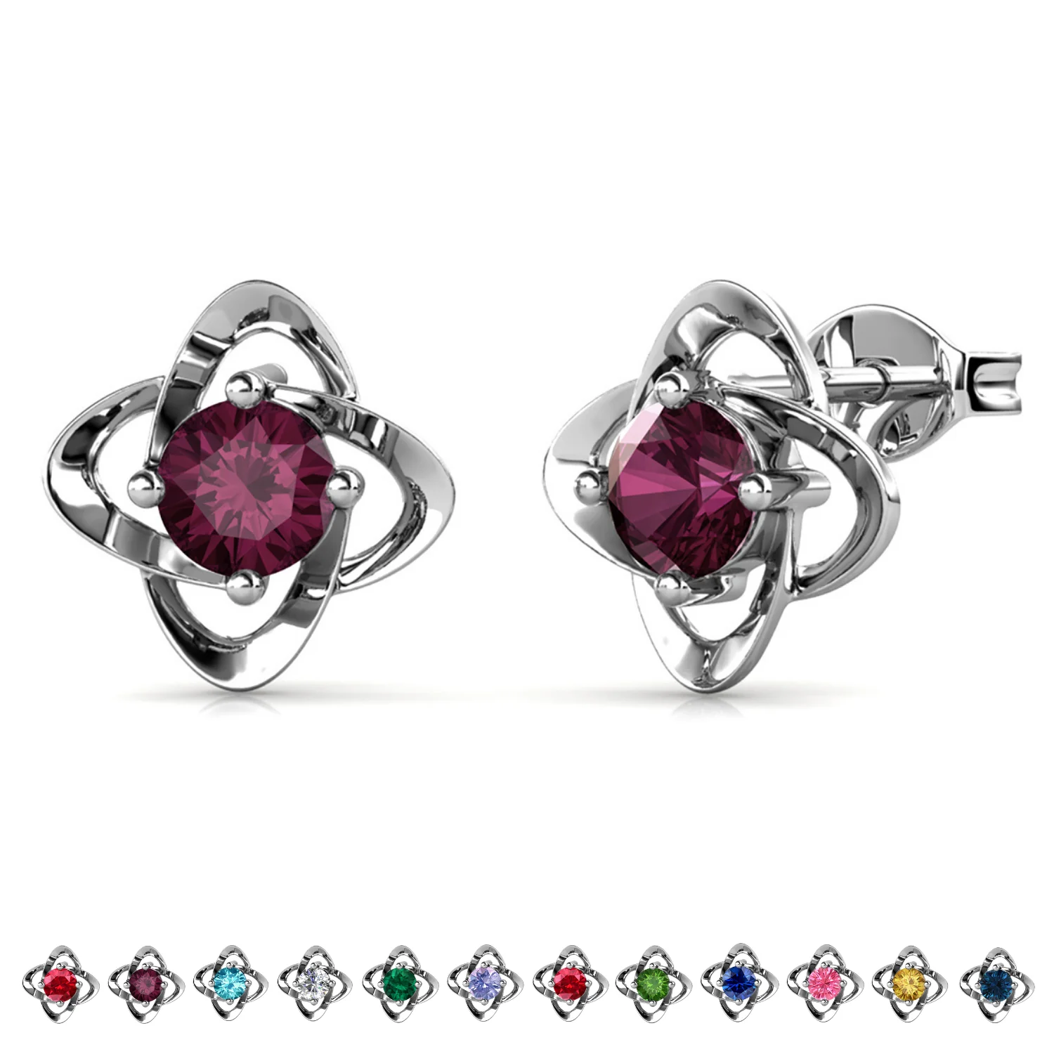 Infinity 18k White Gold Plated Birthstone Flower Earrings with Swarovski Crystals - Image 9