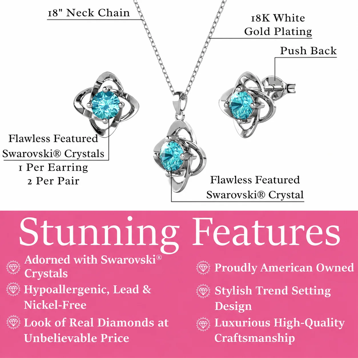 Infinity Birthstone 18k White Gold Plated Stud Earrings and Necklace Set with Swarovski Crystals - Image 11