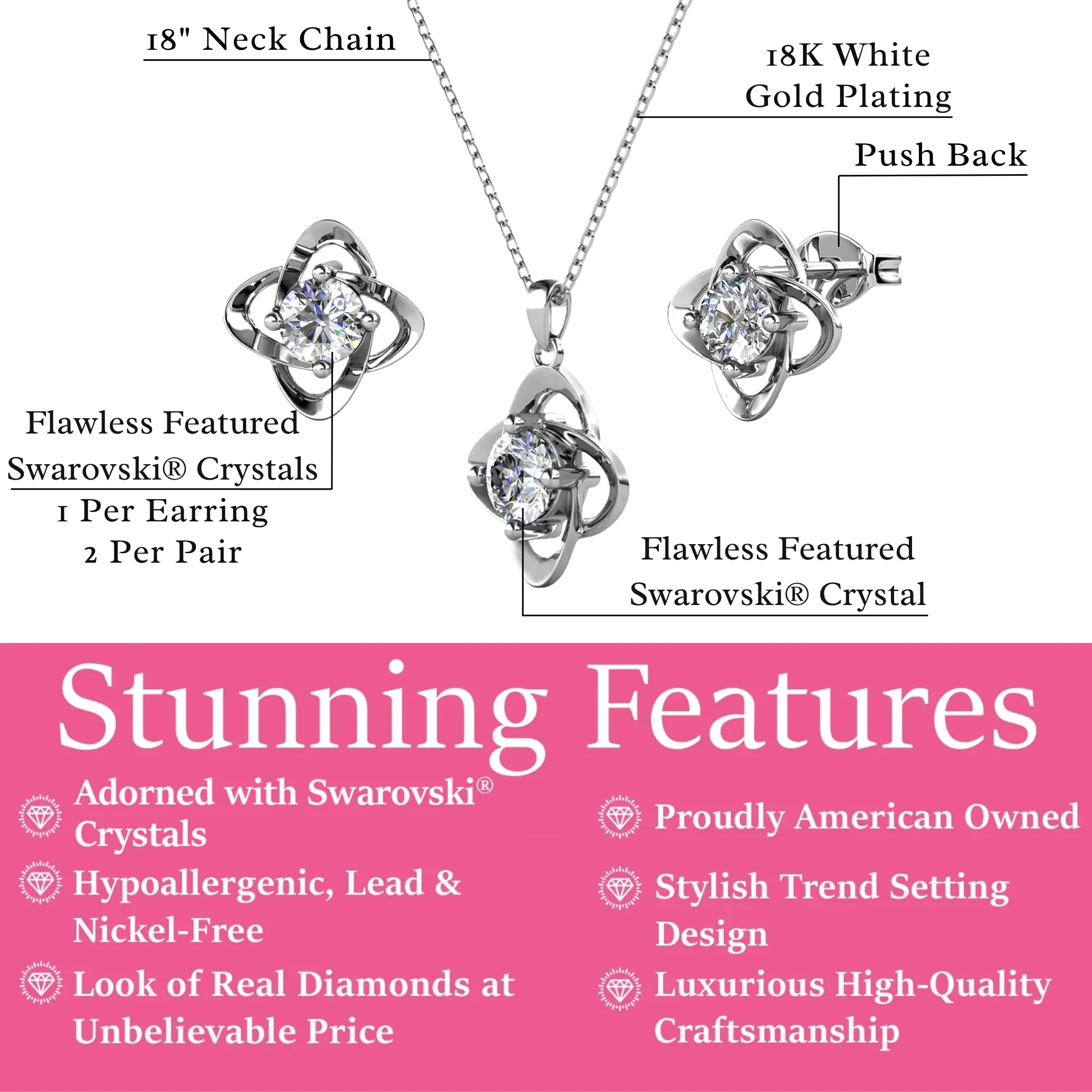 Infinity Birthstone 18k White Gold Plated Stud Earrings and Necklace Set with Swarovski Crystals - Image 13