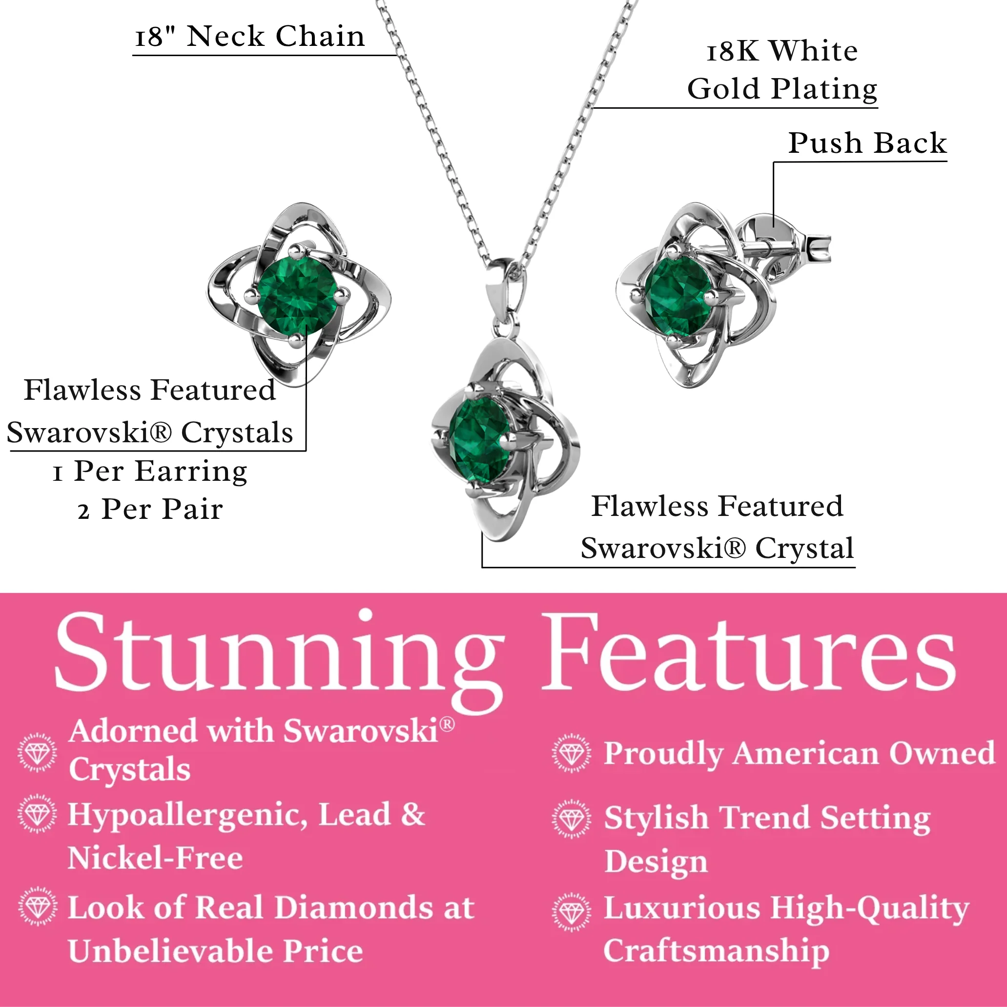Infinity Birthstone 18k White Gold Plated Stud Earrings and Necklace Set with Swarovski Crystals - Image 15