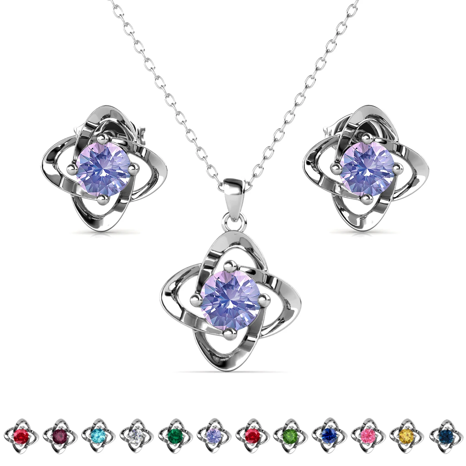 Infinity Birthstone 18k White Gold Plated Stud Earrings and Necklace Set with Swarovski Crystals - Image 16