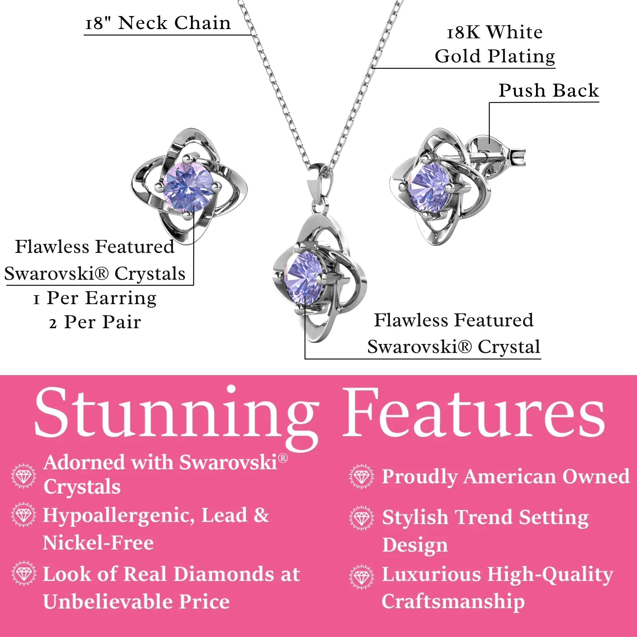 Infinity Birthstone 18k White Gold Plated Stud Earrings and Necklace Set with Swarovski Crystals - Image 17