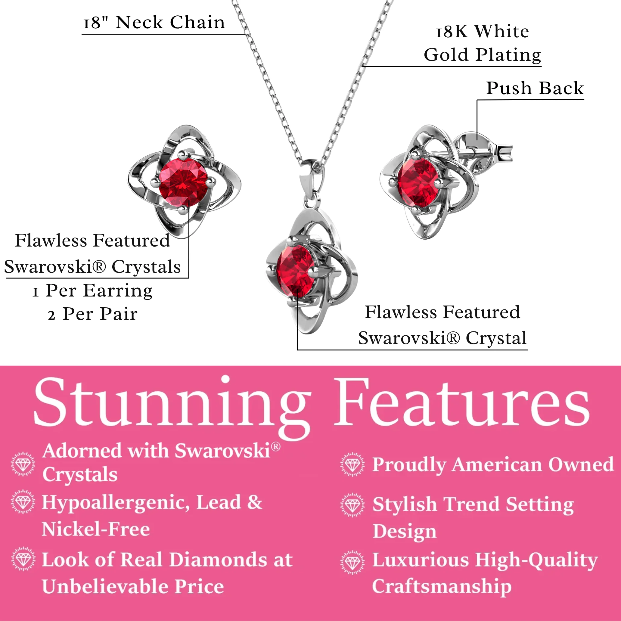 Infinity Birthstone 18k White Gold Plated Stud Earrings and Necklace Set with Swarovski Crystals - Image 19