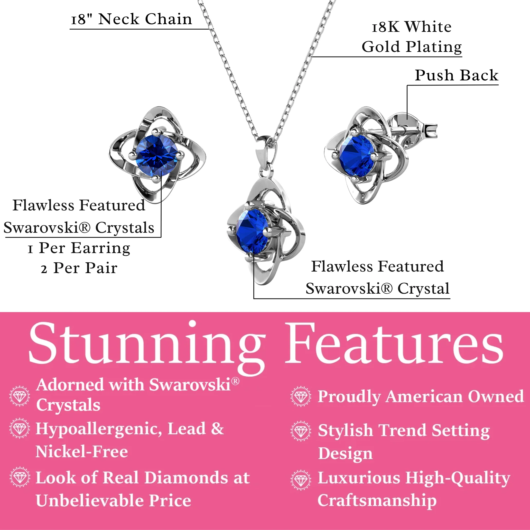 Infinity Birthstone 18k White Gold Plated Stud Earrings and Necklace Set with Swarovski Crystals - Image 23