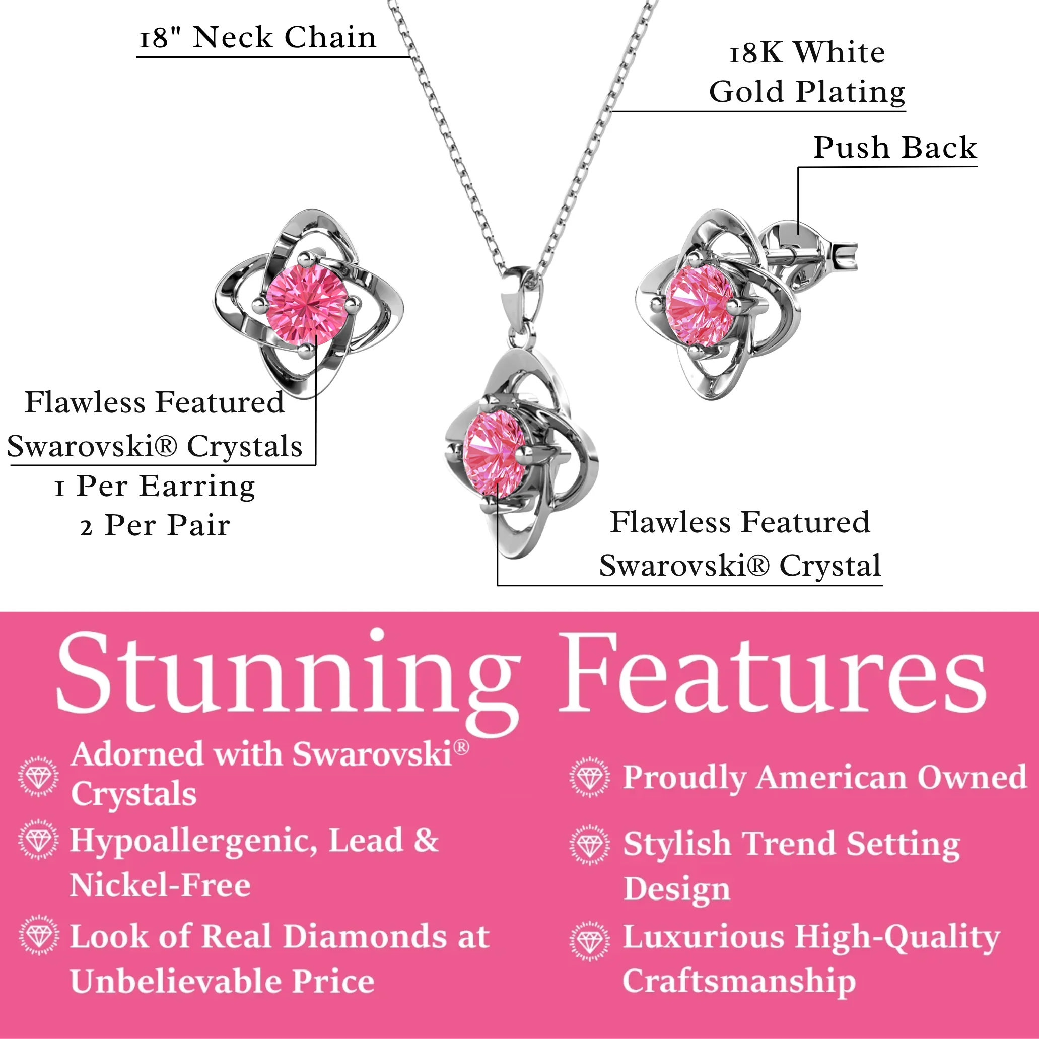 Infinity Birthstone 18k White Gold Plated Stud Earrings and Necklace Set with Swarovski Crystals - Image 25