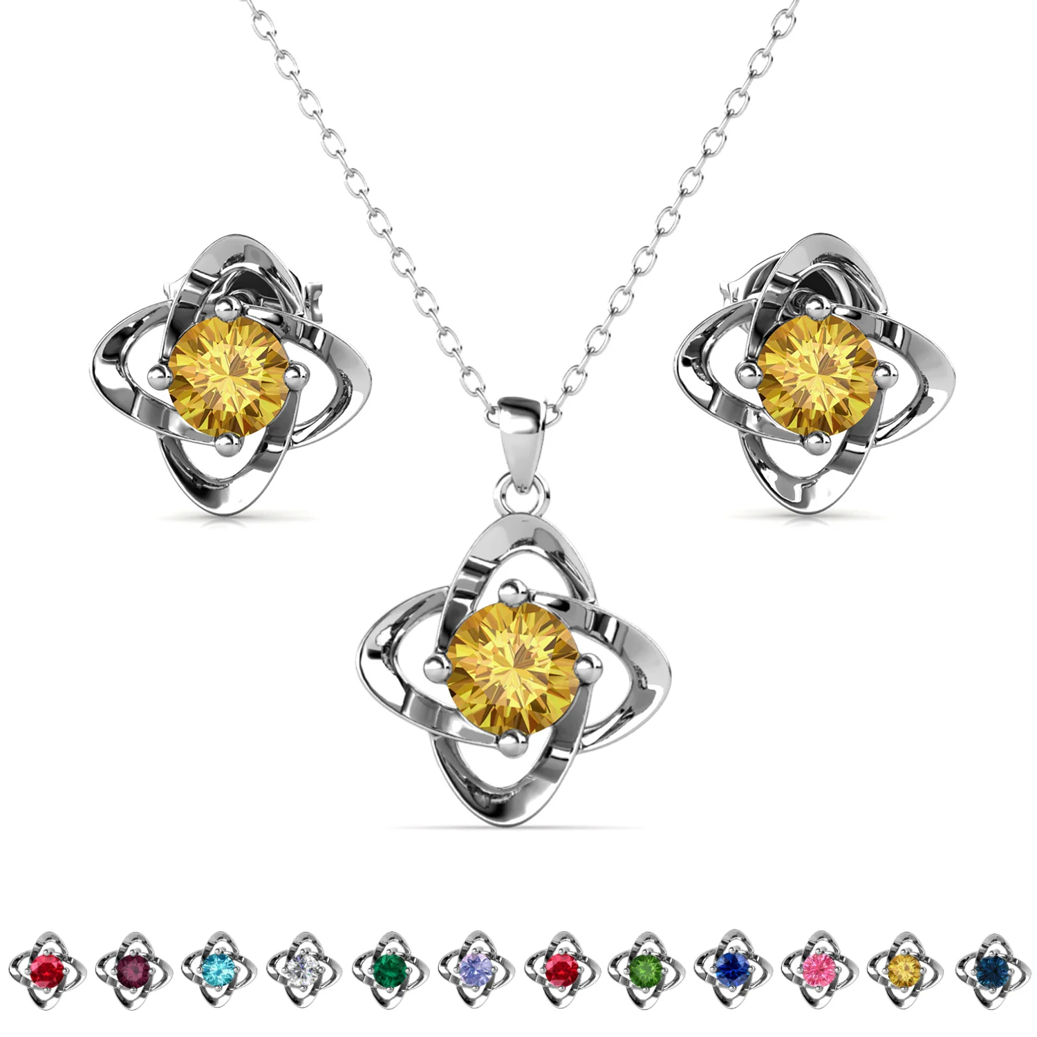 Infinity Birthstone 18k White Gold Plated Stud Earrings and Necklace Set with Swarovski Crystals - Image 26