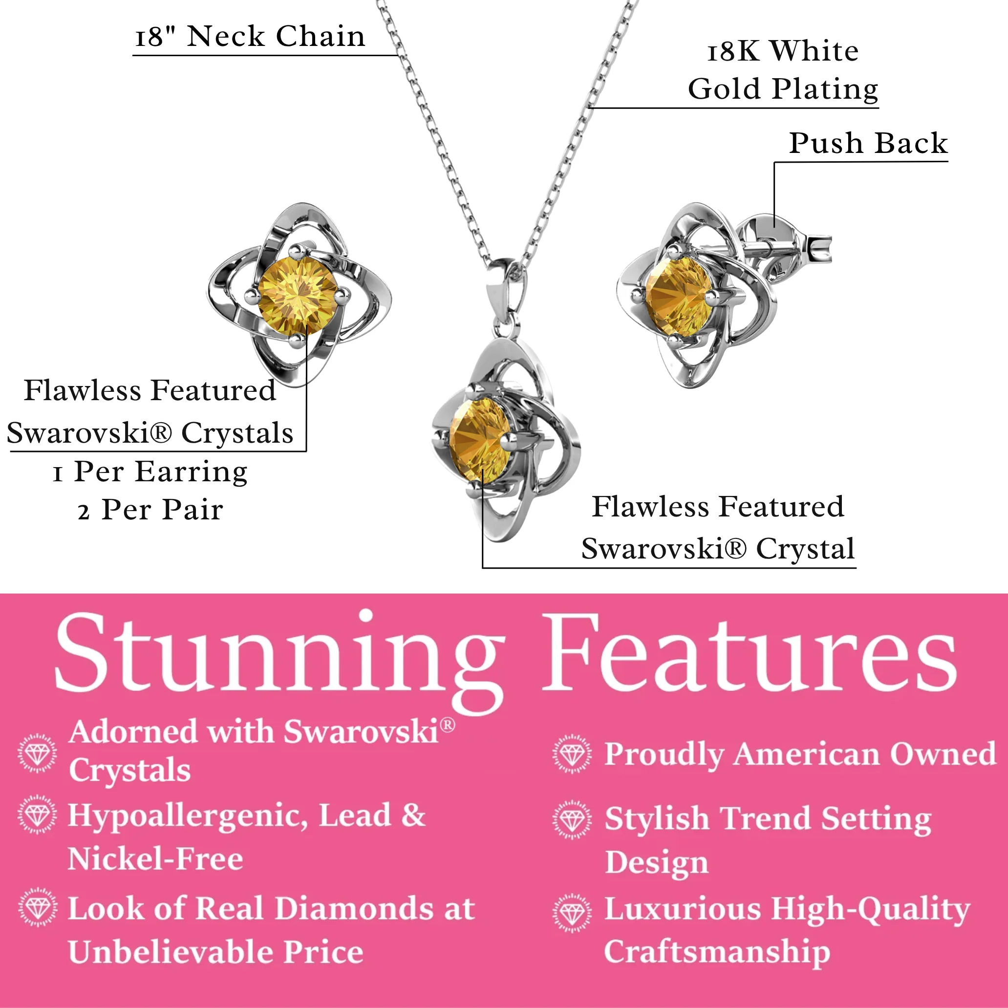 Infinity Birthstone 18k White Gold Plated Stud Earrings and Necklace Set with Swarovski Crystals - Image 27
