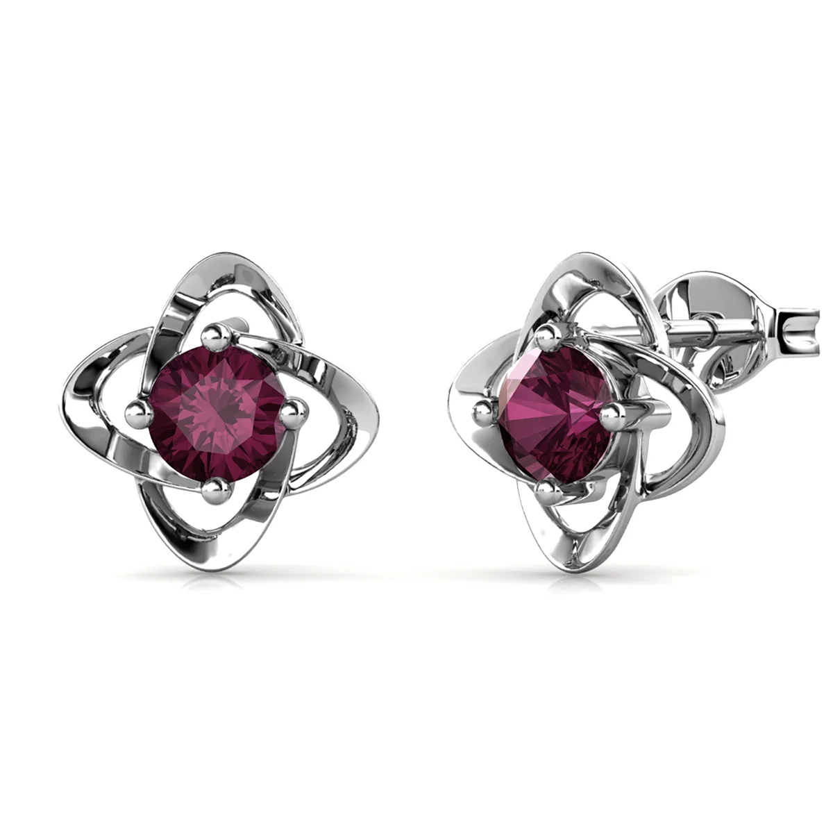 Infinity February Birthstone Amethyst Earrings 18k White Gold Plated Silver Birthstone Earrings with Swarovski Crystal - Image 4