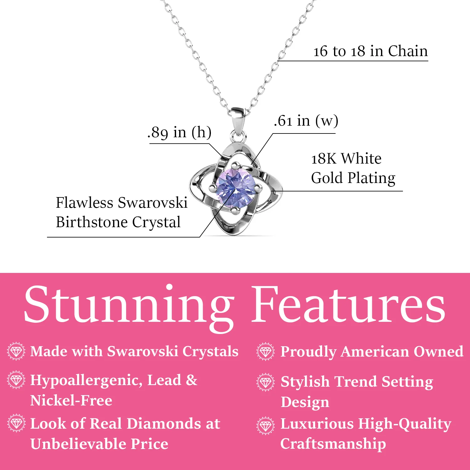 Infinity June Birthstone Alexandrite Necklace 18k White Gold Plated Silver Birthstone Necklace with Swarovski Crystal - Image 2