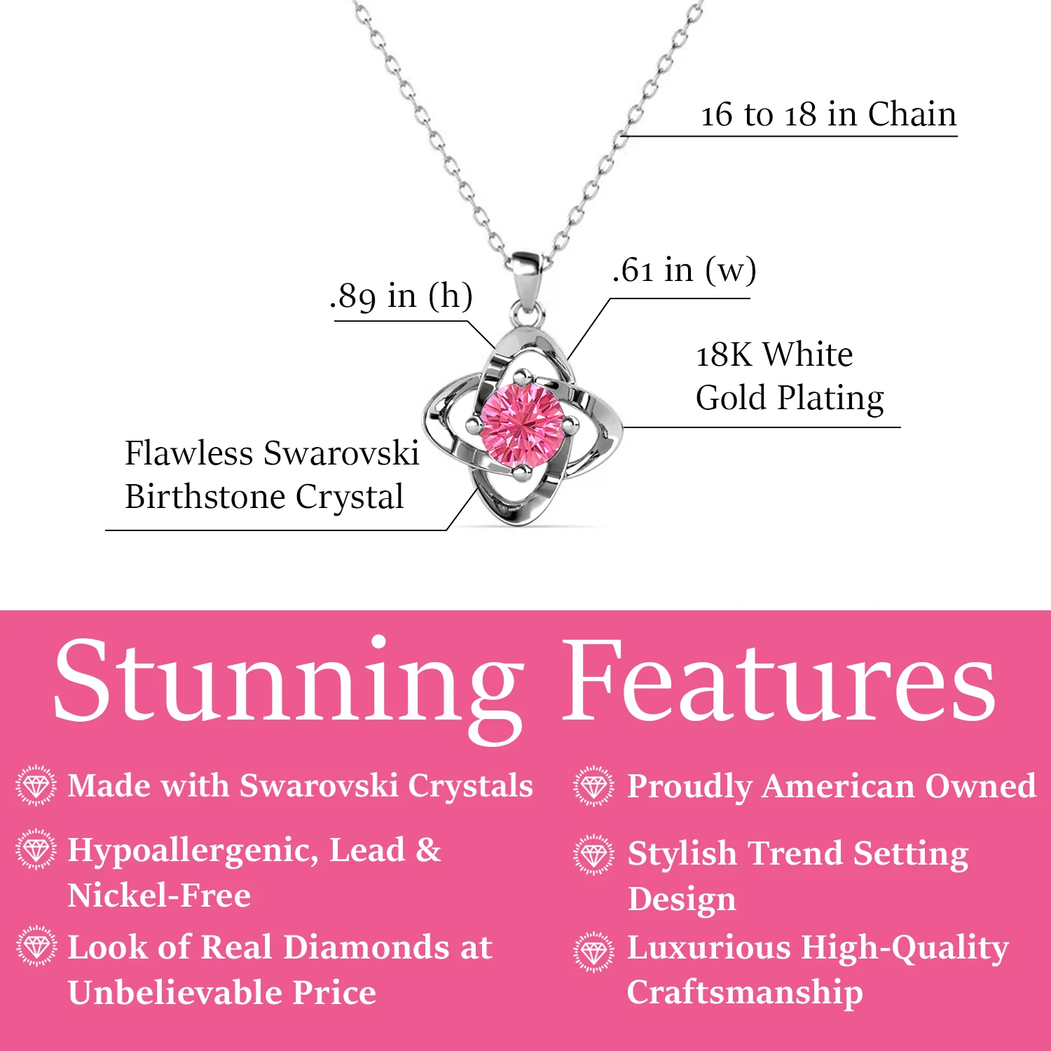 Infinity October Birthstone Pink Tourmaline Necklace 18k White Gold Plated Silver Birthstone Necklace with Swarovski Crystal - Image 2