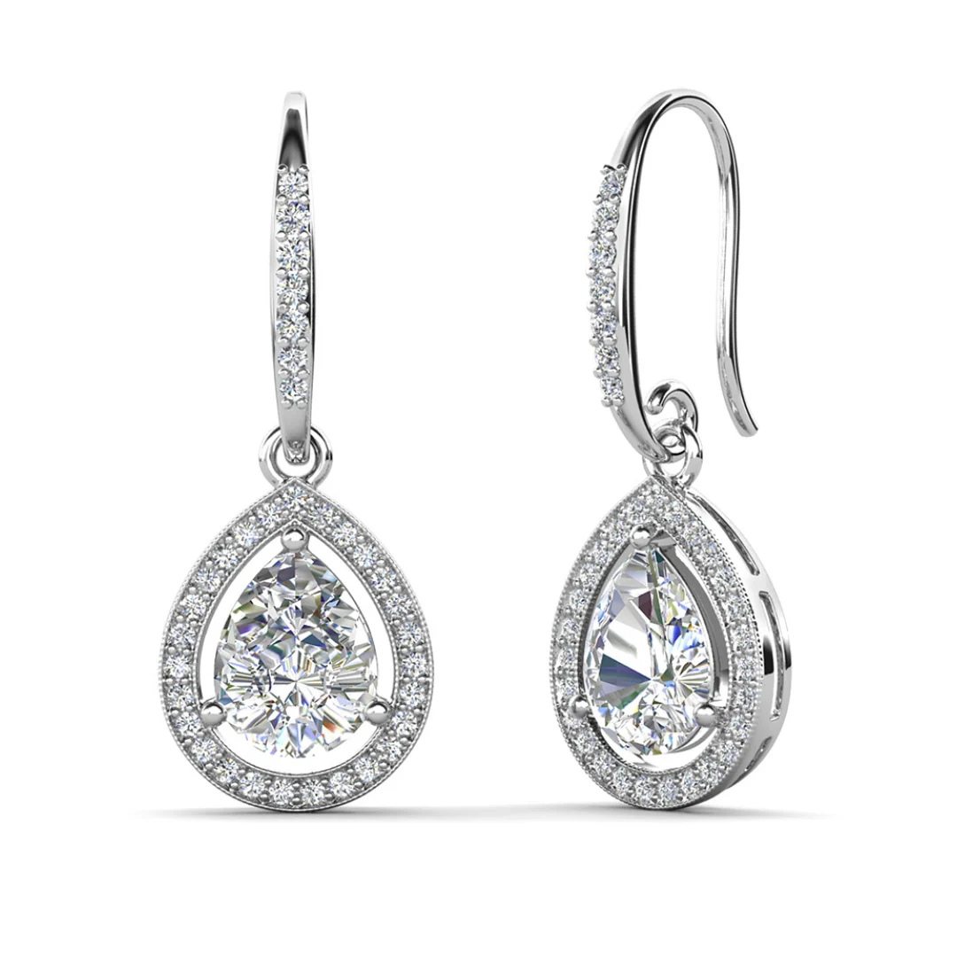 Isabel 18k White Gold Plated Halo Teardrop Earrings with Simulated Diamond Crystals - Image 8