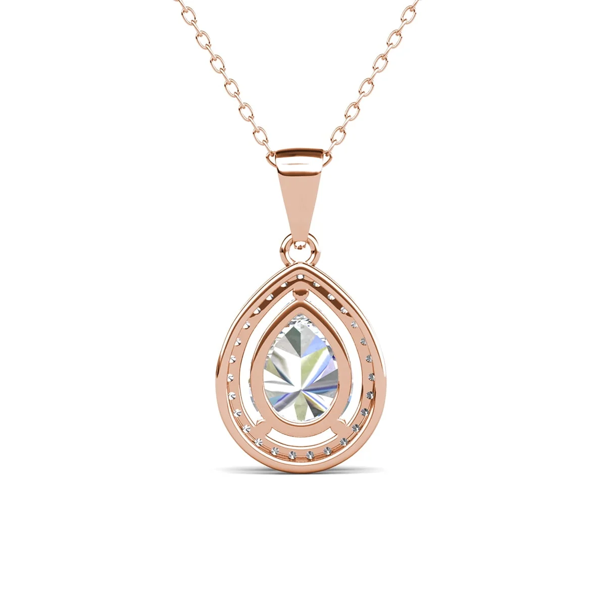 Isabel 18k White Gold Plated Halo Teardrop Necklace with Simulated Diamond Crystal - Image 17
