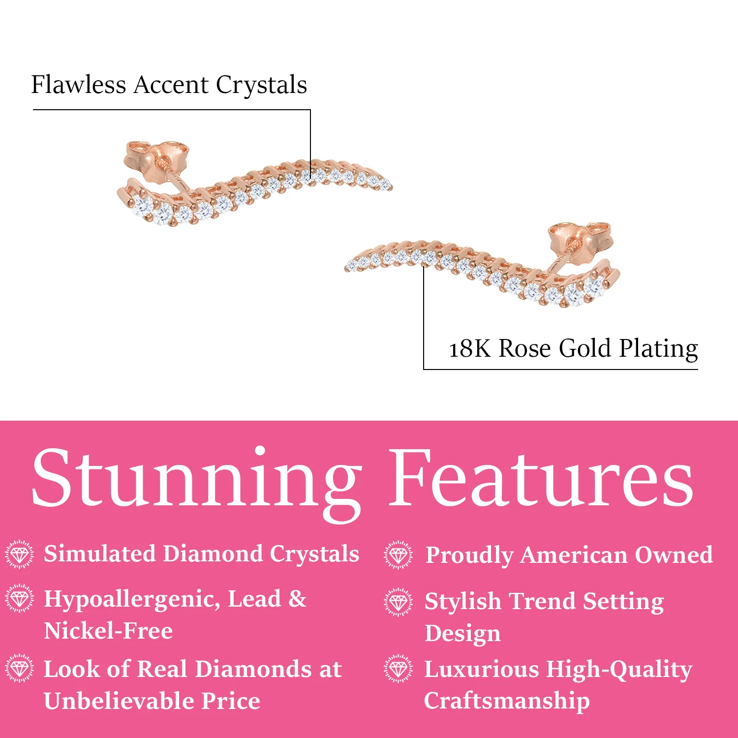 Isabella 18k White Gold Plated Sterling Silver Ear Climber Earrings with Simulated Diamond Crystals - Image 16