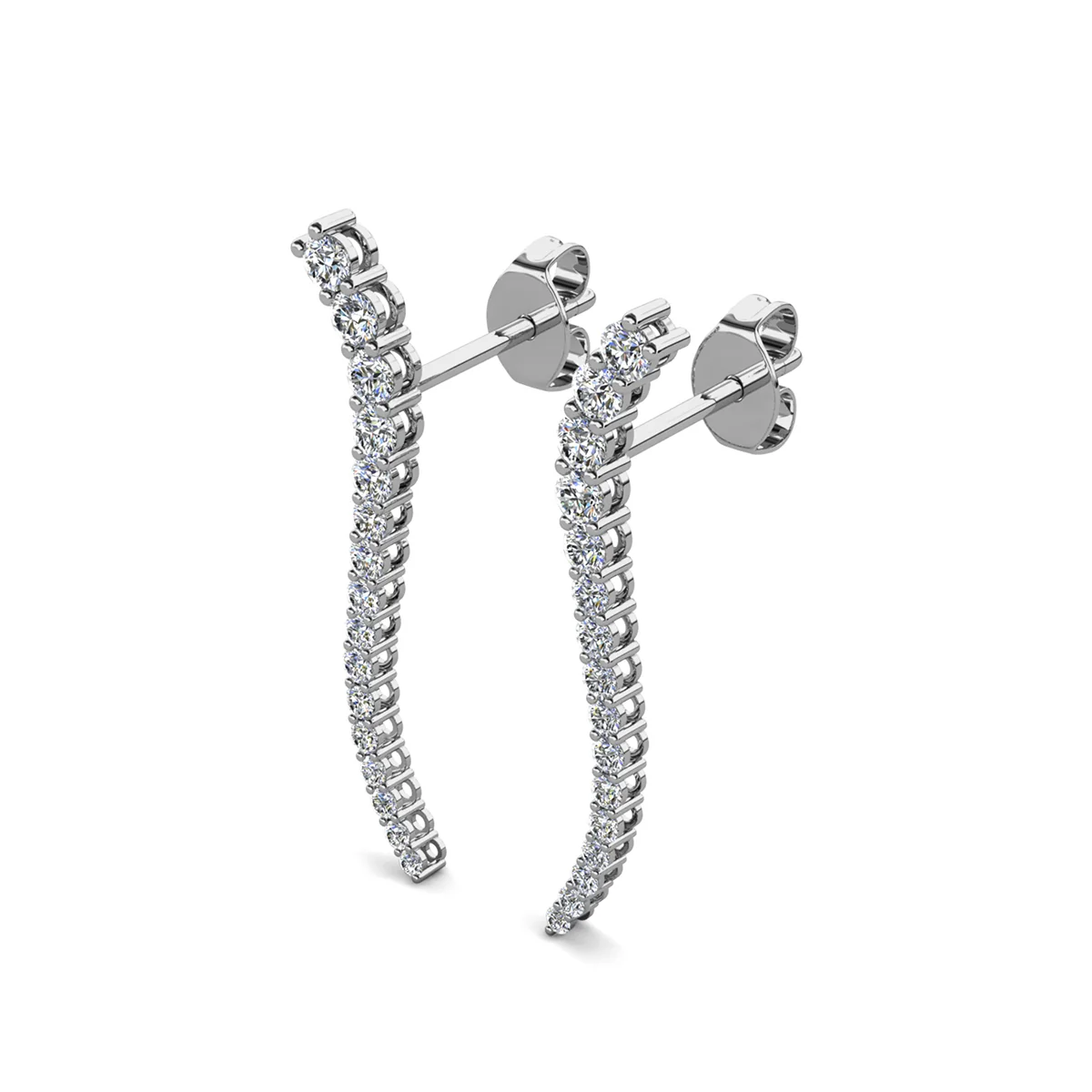 Isabella 18k White Gold Plated Sterling Silver Ear Climber Earrings with Simulated Diamond Crystals - Image 7
