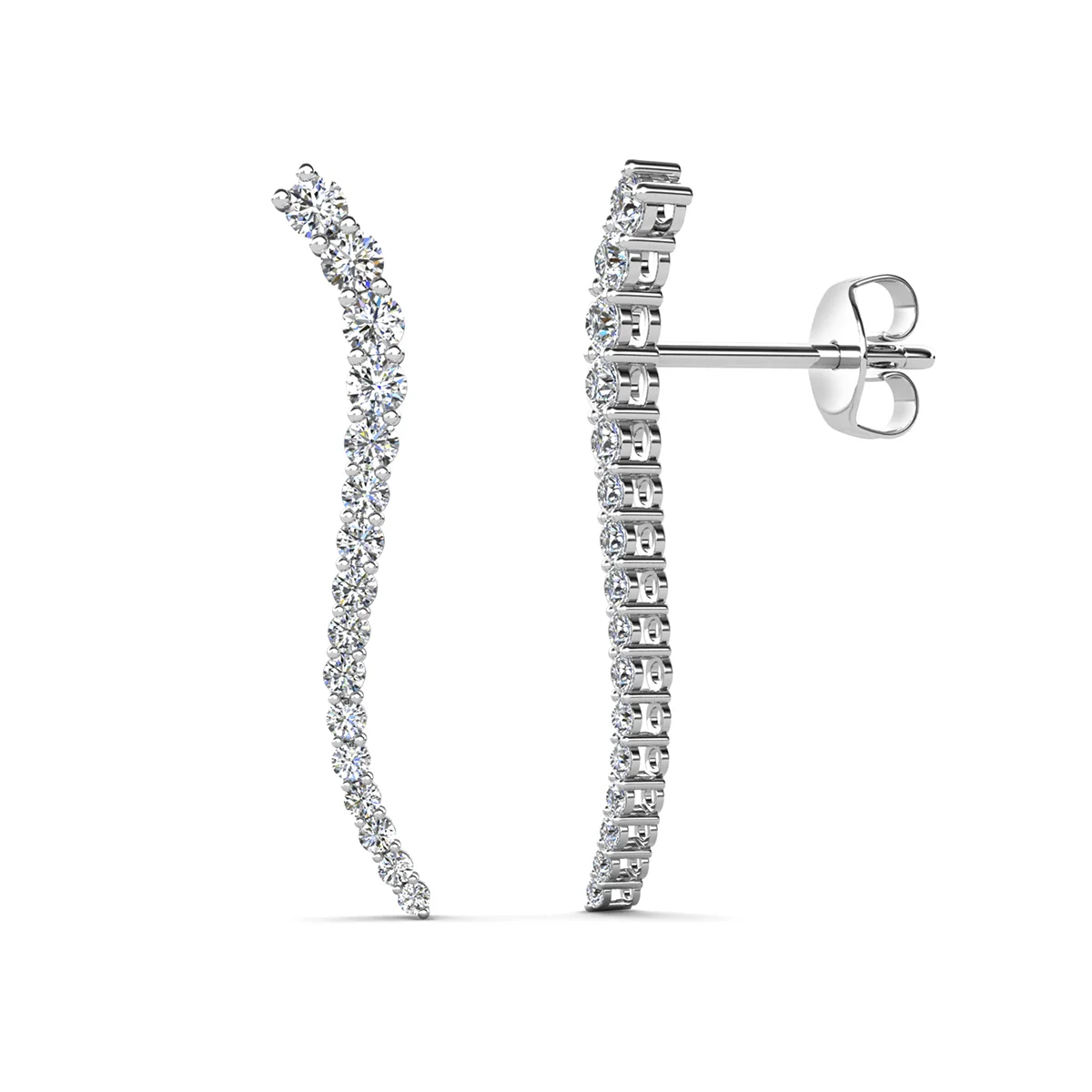 Isabella 18k White Gold Plated Sterling Silver Ear Climber Earrings with Simulated Diamond Crystals - Image 8