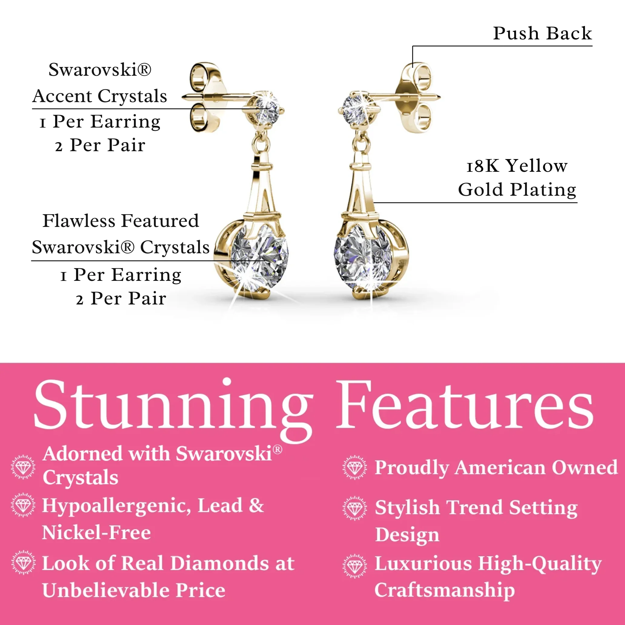 Isla 18k White Gold Plated Dangle Earrings with Round Swarovski Crystals - Image 10