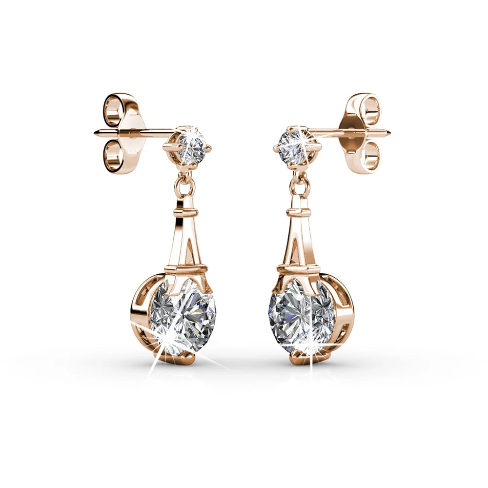 Isla 18k White Gold Plated Dangle Earrings with Round Swarovski Crystals - Image 15