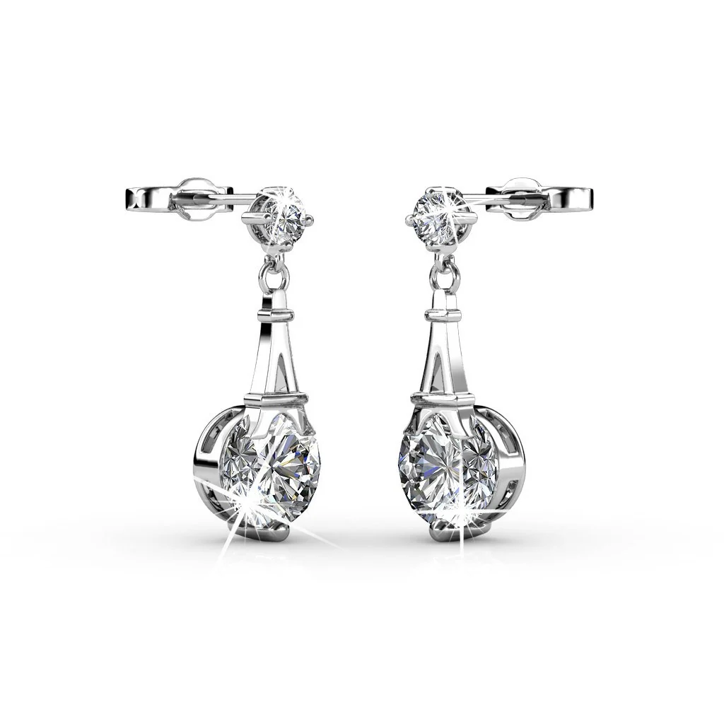 Isla 18k White Gold Plated Dangle Earrings with Round Swarovski Crystals - Image 7