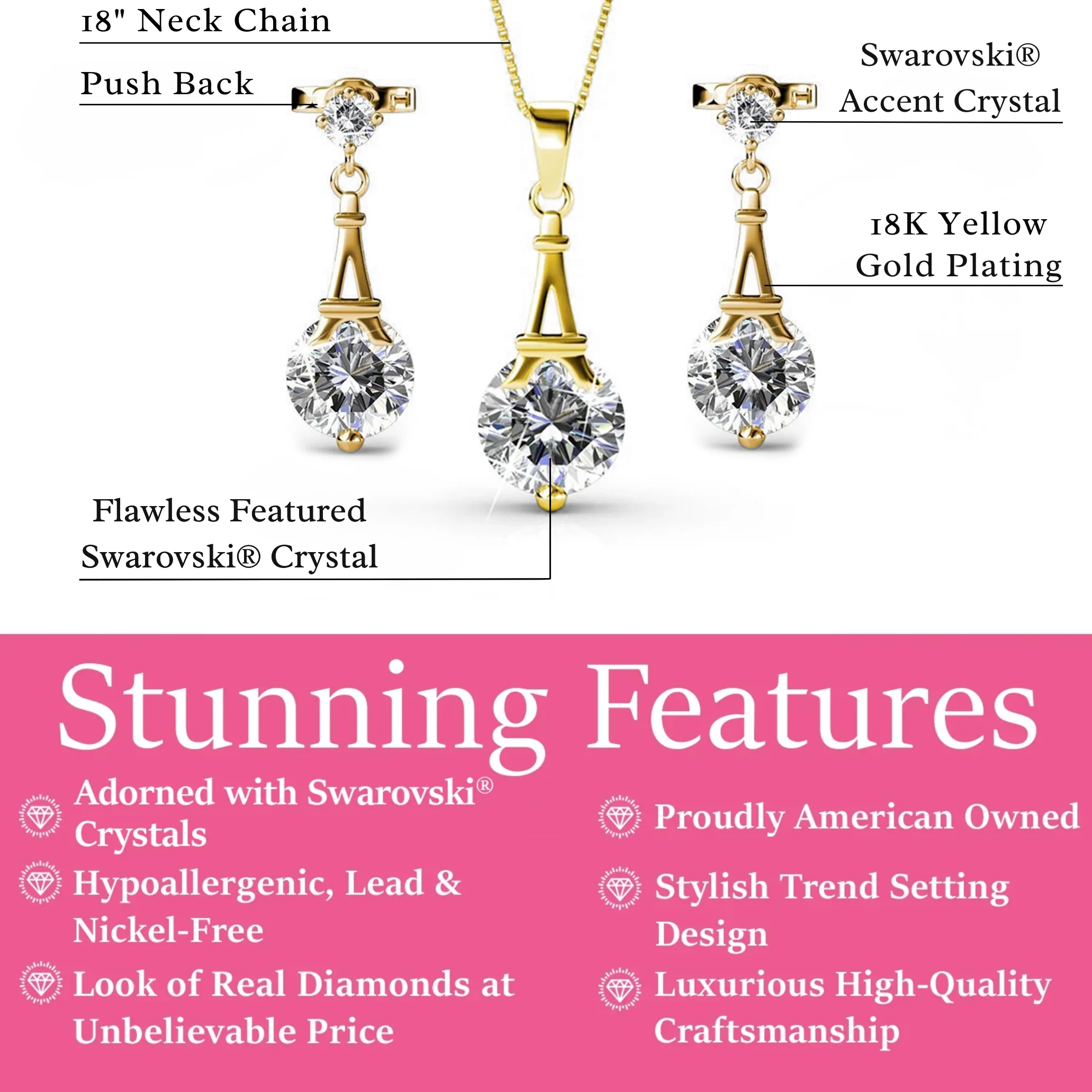 Isla 18k White Gold Plated Necklace and Earrings Jewelry Set with Swarovski Crystals - Image 11