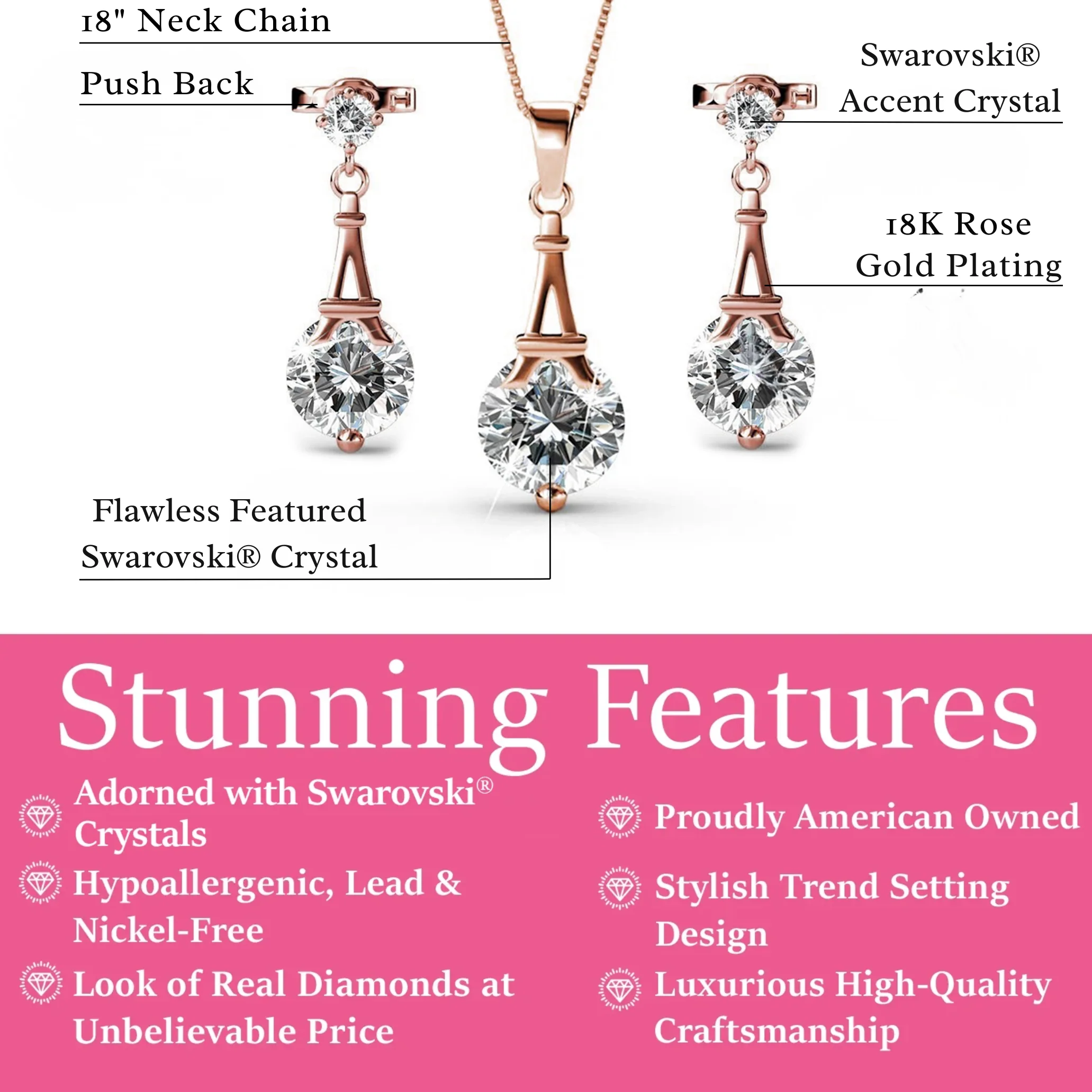 Isla 18k White Gold Plated Necklace and Earrings Jewelry Set with Swarovski Crystals - Image 15