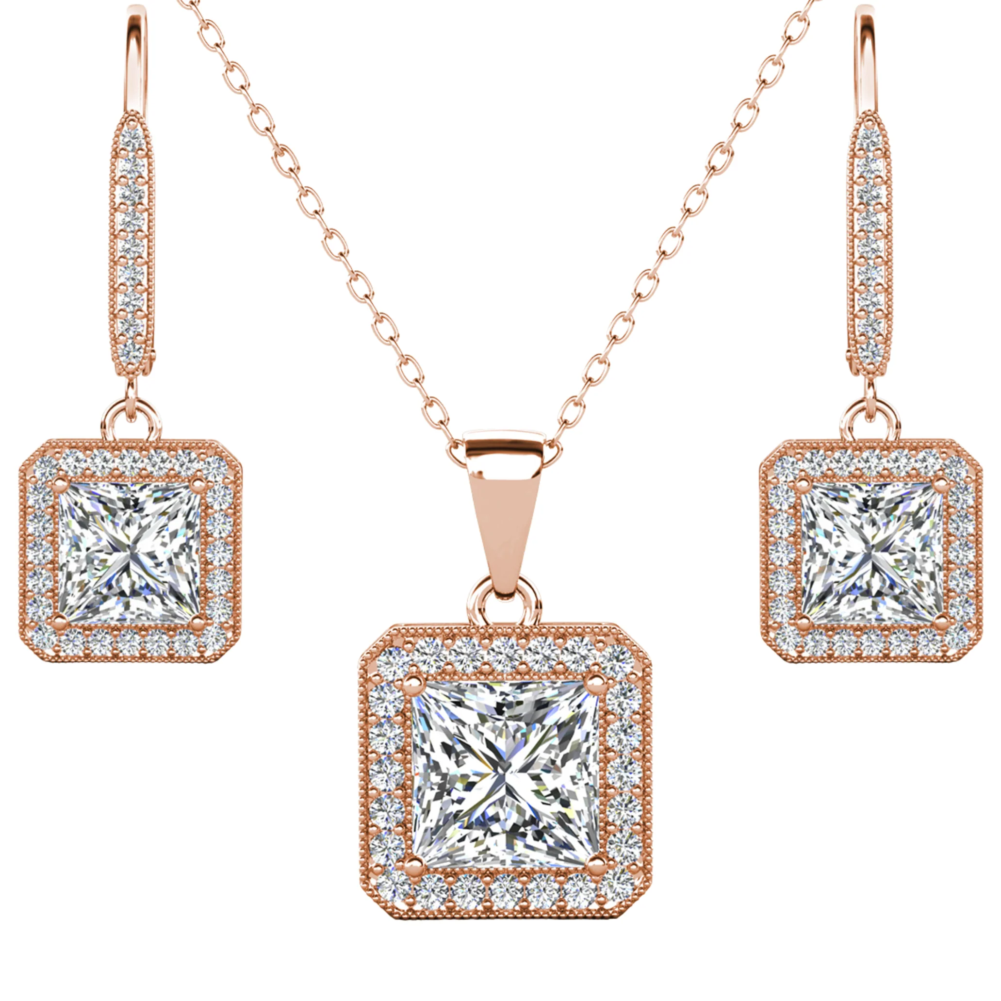 Ivy 18k White Gold Plated Dangle Earring and Necklace Jewelry Set with Simulated Diamond Crystals - Image 9