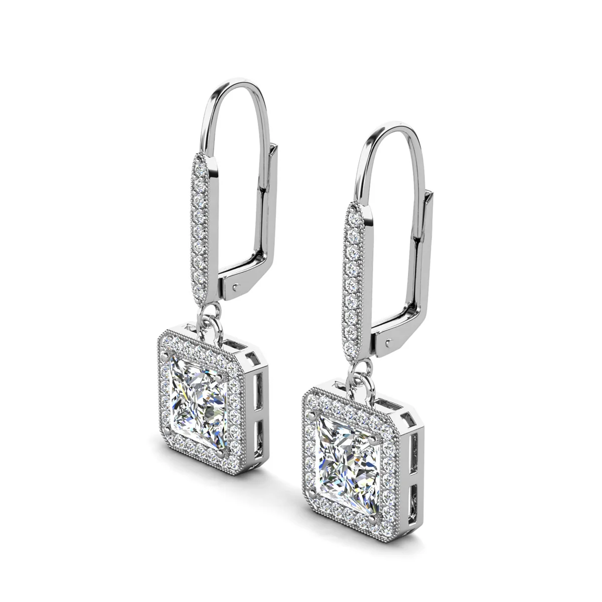Ivy 18k White Gold Plated Halo Dangle Earrings with Princess Cut Simulated Diamond Crystals - Image 10