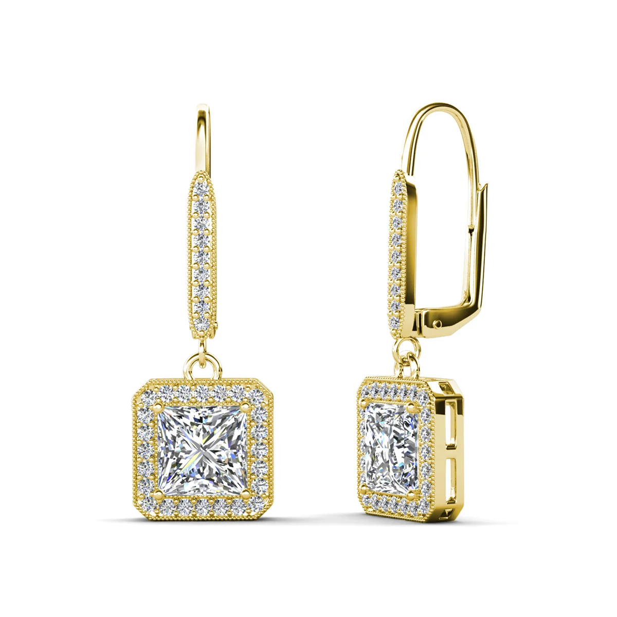 Ivy 18k White Gold Plated Halo Dangle Earrings with Princess Cut Simulated Diamond Crystals - Image 11