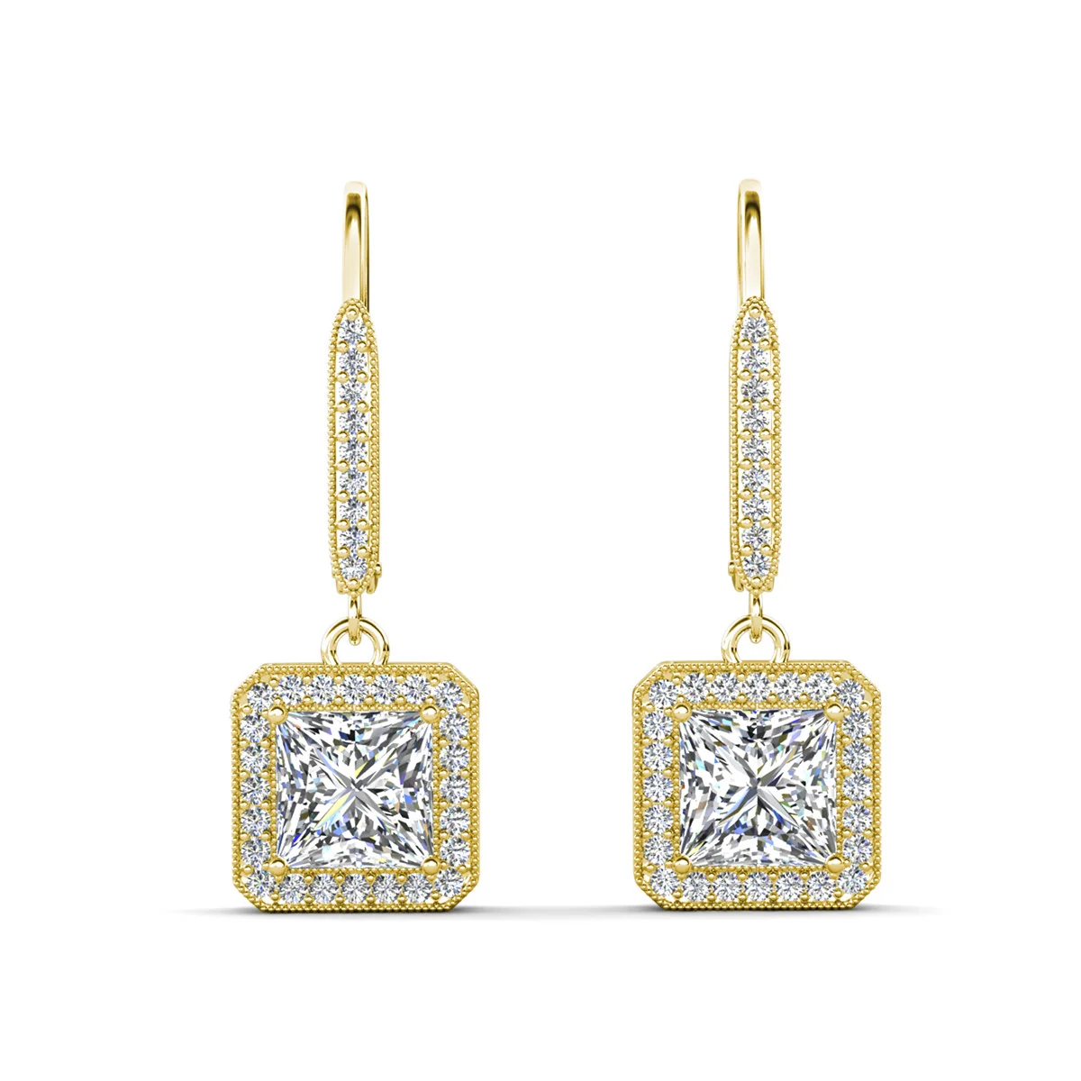 Ivy 18k White Gold Plated Halo Dangle Earrings with Princess Cut Simulated Diamond Crystals - Image 13