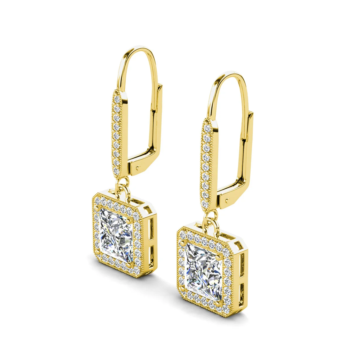 Ivy 18k White Gold Plated Halo Dangle Earrings with Princess Cut Simulated Diamond Crystals - Image 15