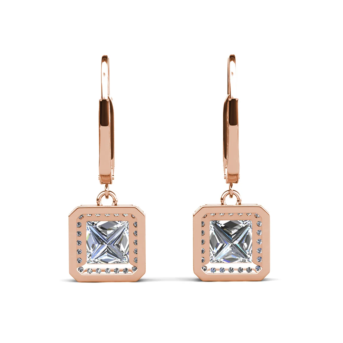 Ivy 18k White Gold Plated Halo Dangle Earrings with Princess Cut Simulated Diamond Crystals - Image 19