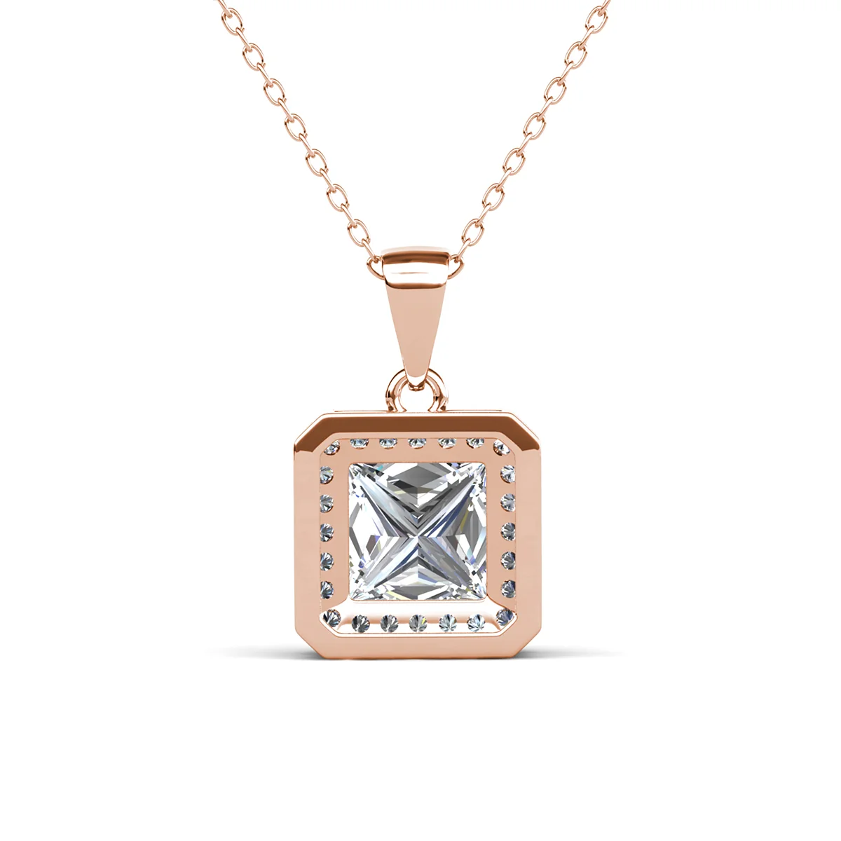 Ivy 18k White Gold Plated Halo Pendant Necklace with Simulated Diamond Crystals - Image 17