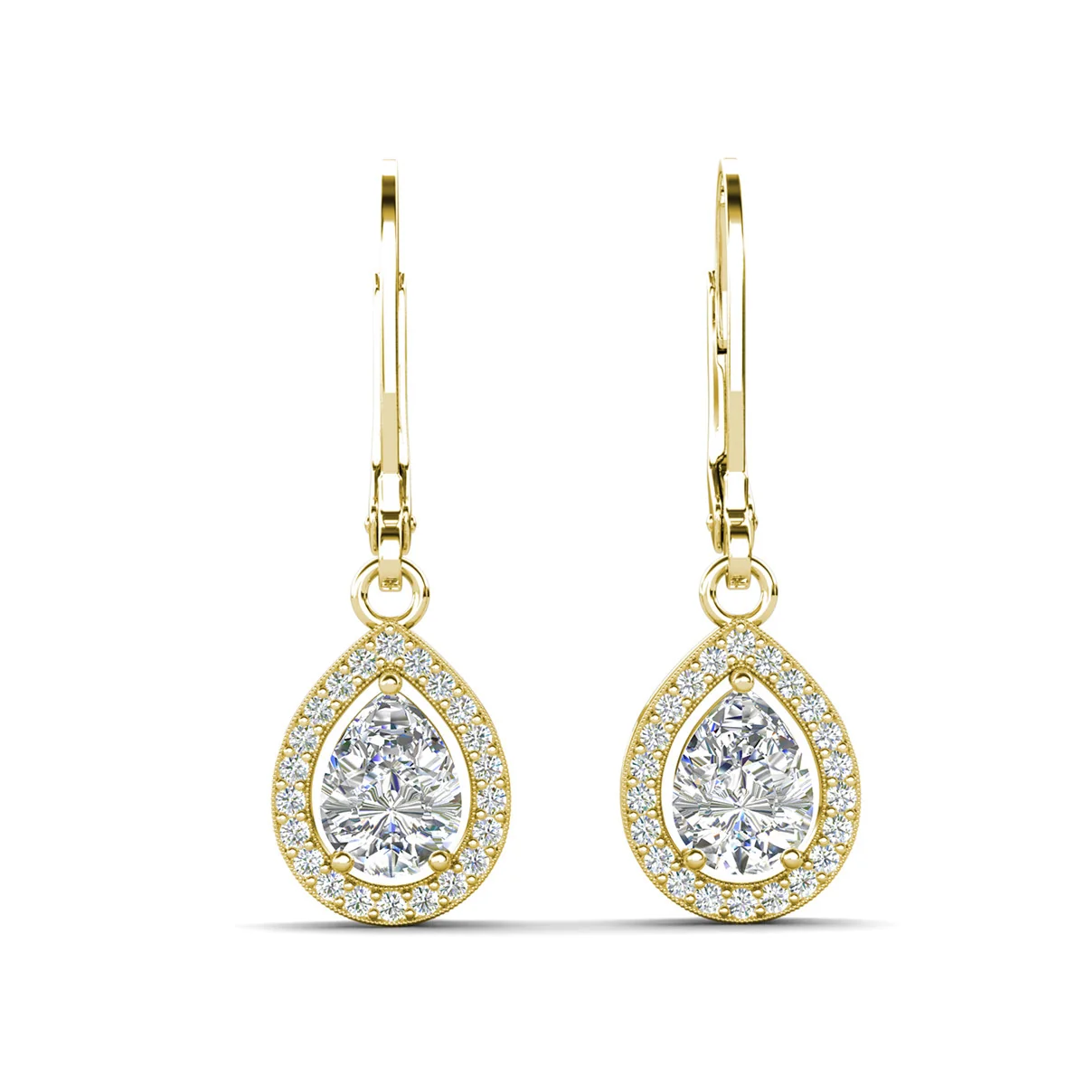 Izzy 18k White Gold Plated Halo Tear drop Dangle Earrings with Simulated Diamond Crystals - Image 10