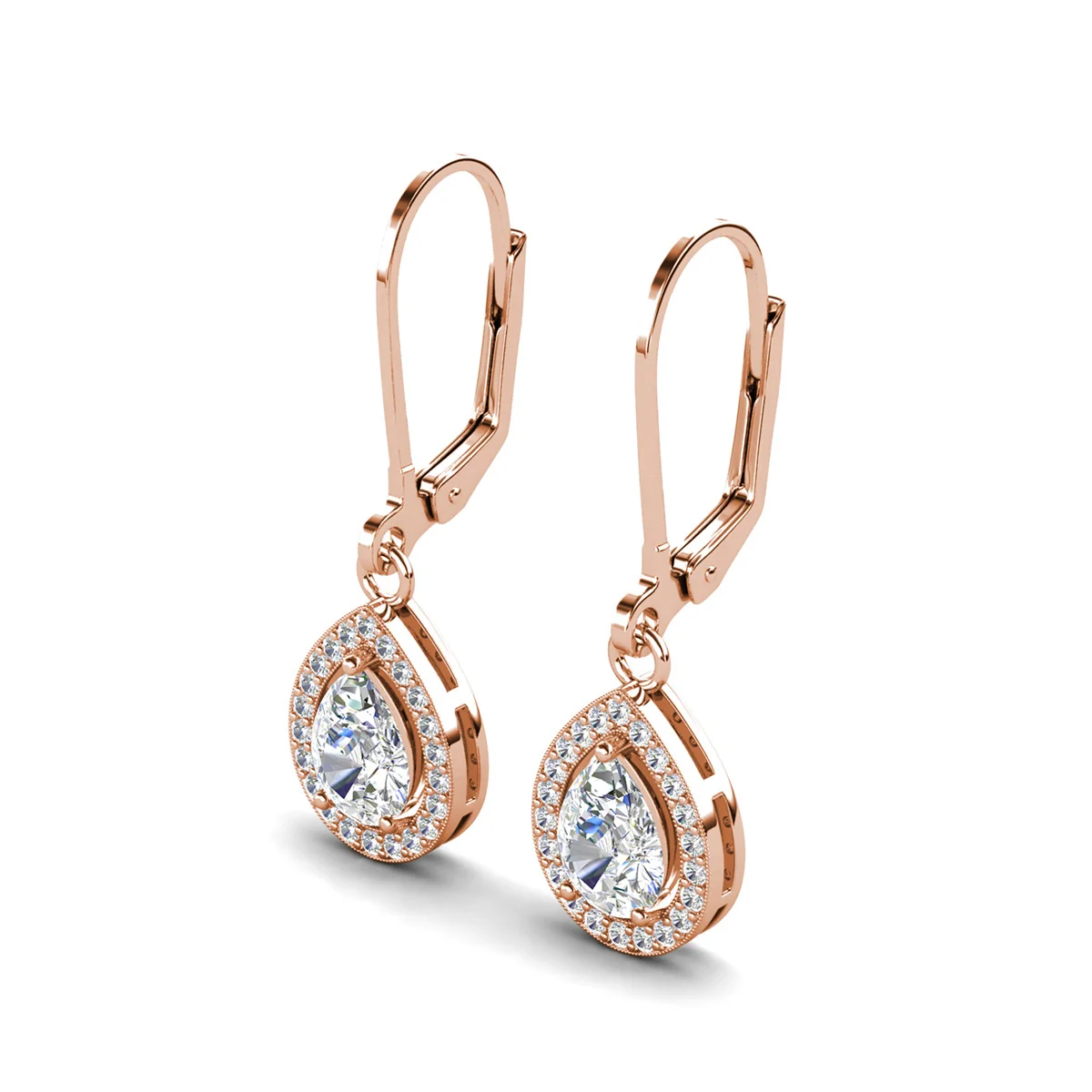 Izzy 18k White Gold Plated Halo Tear drop Dangle Earrings with Simulated Diamond Crystals - Image 18