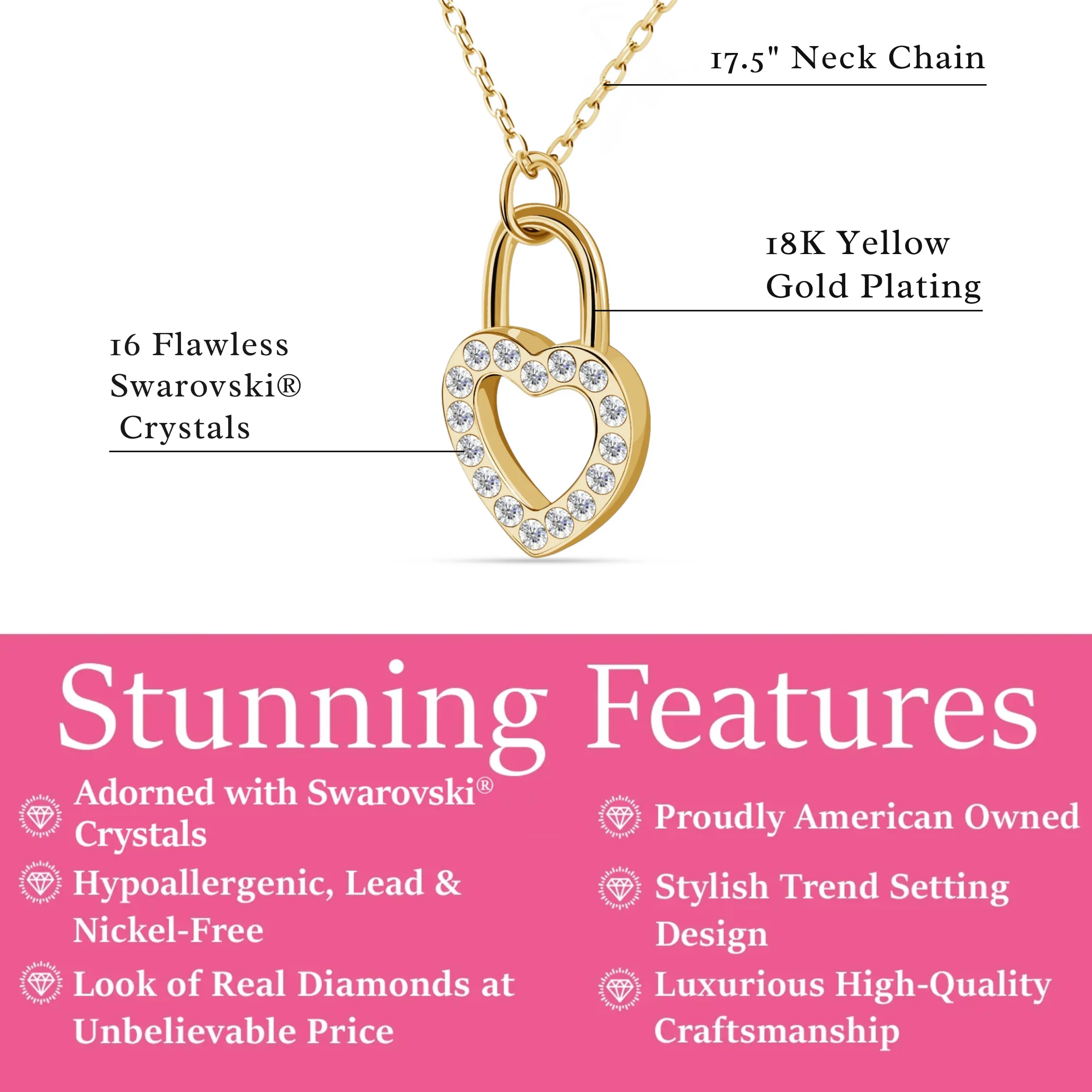Janelle 18k White Gold Plated Heart Padlock Pendant Necklace with Swarovski Crystals - Image 12