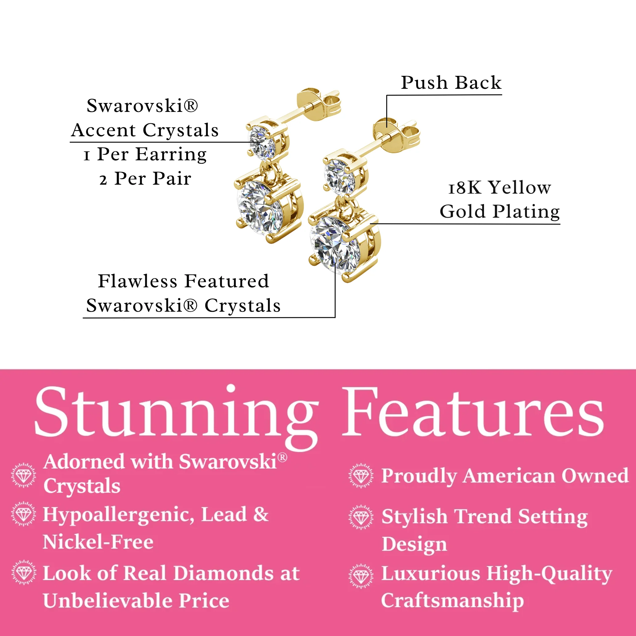 Jasmine 18k White Gold Plated Drop Earrings with Swarovski Crystals - Image 11