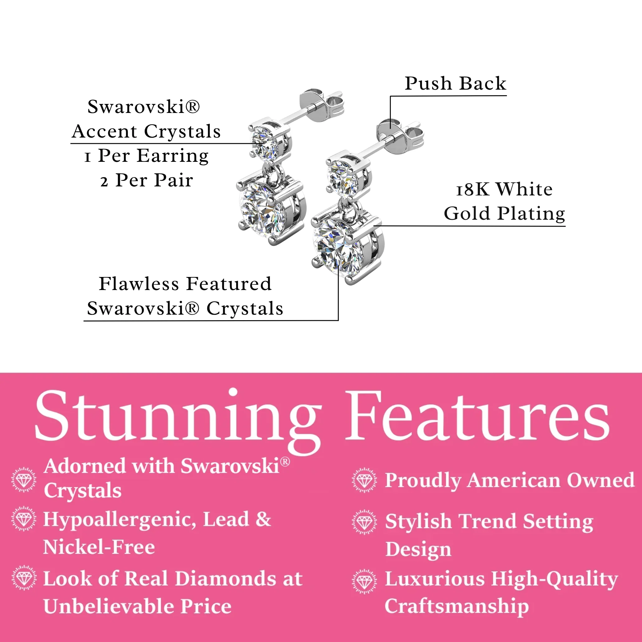 Jasmine 18k White Gold Plated Drop Earrings with Swarovski Crystals - Image 3
