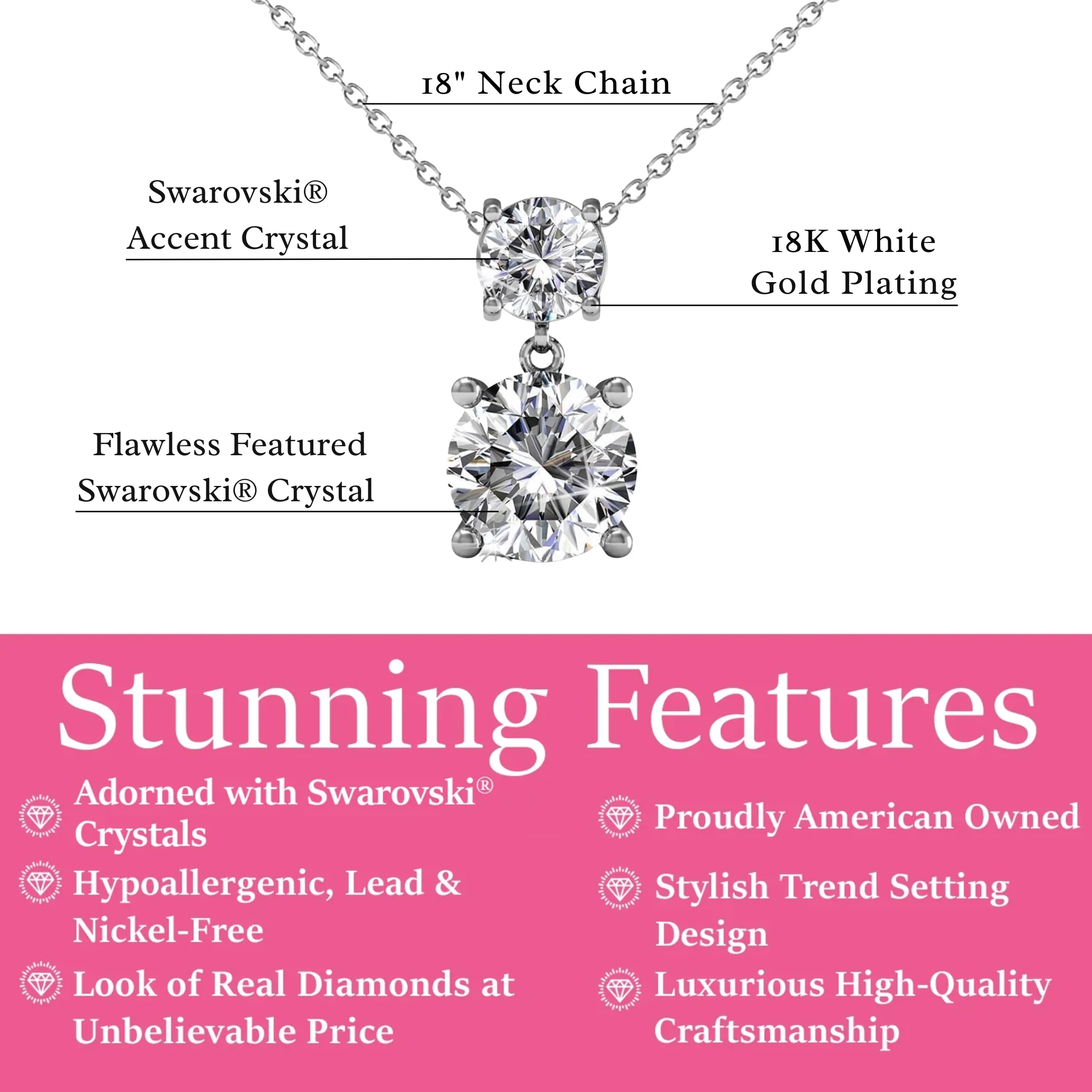 Jasmine 18k White Gold Plated Drop Necklace with Swarovski Crystals - Image 3