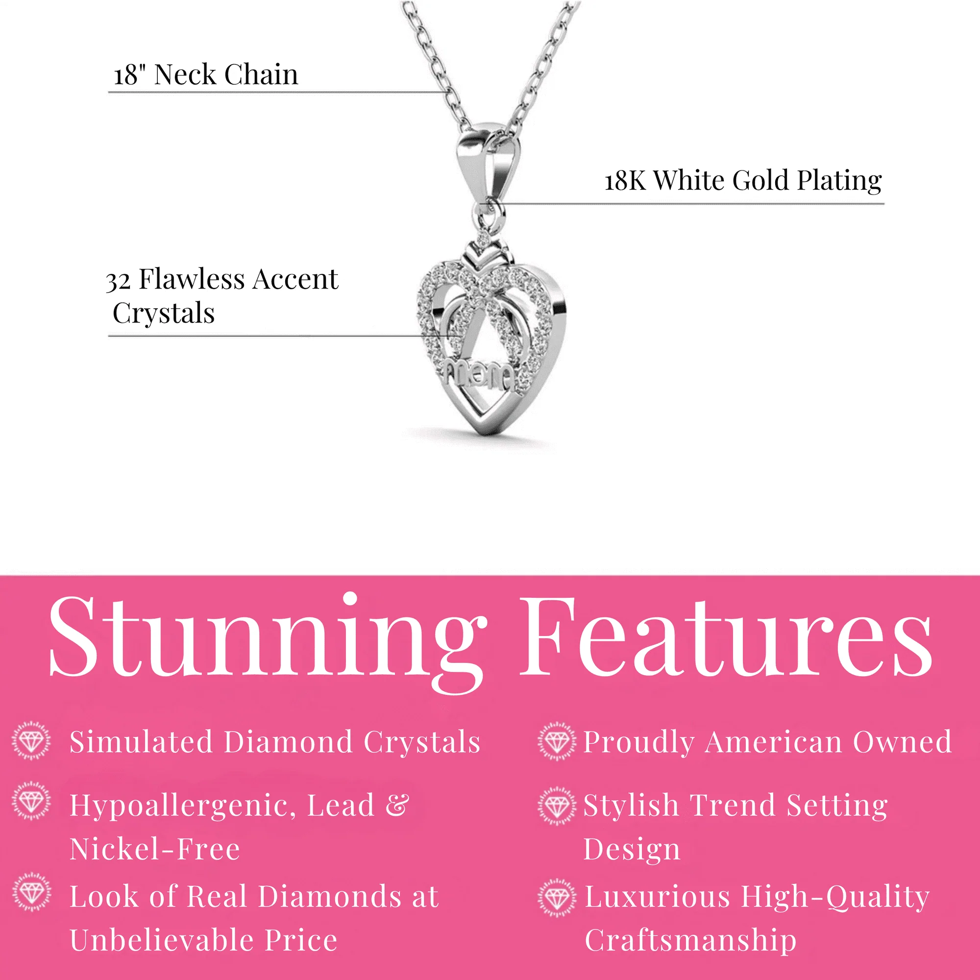 Jenna 18k White Gold Plated Necklace with Simulated Diamond Crystals & Heartfelt Message for Mom - Image 4